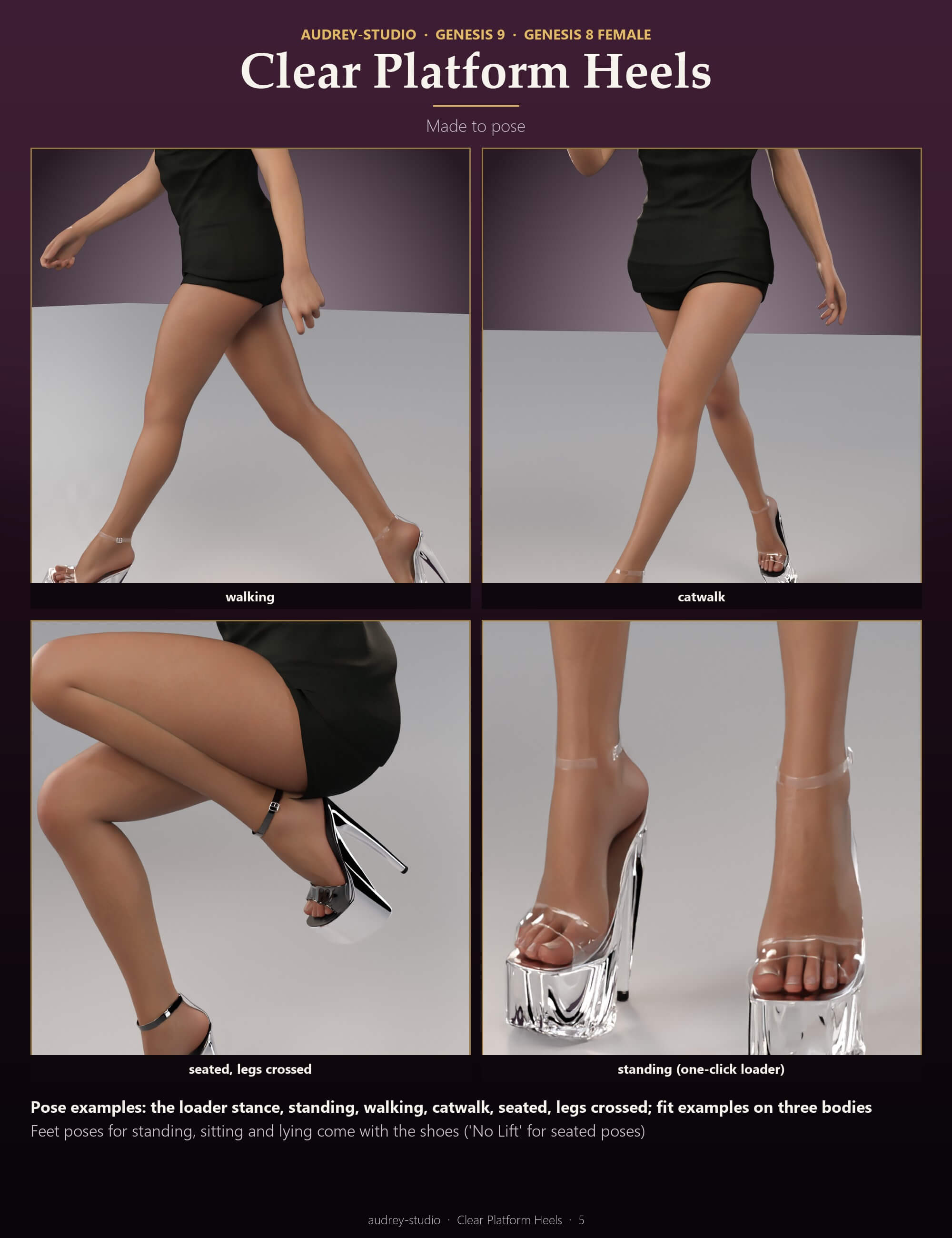 Clear Platform Heels for Genesis 9 and Genesis 8 Female Daz Content