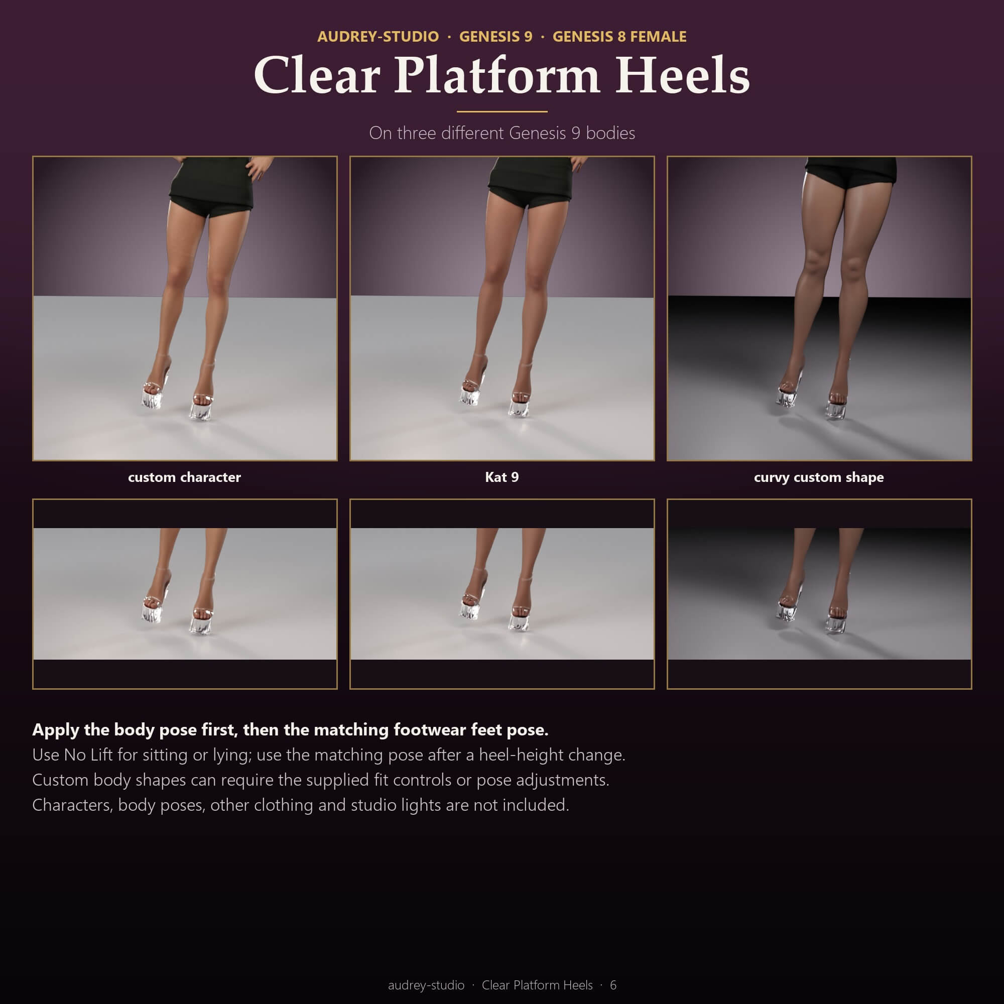 Clear Platform Heels for Genesis 9 and Genesis 8 Female Daz Content