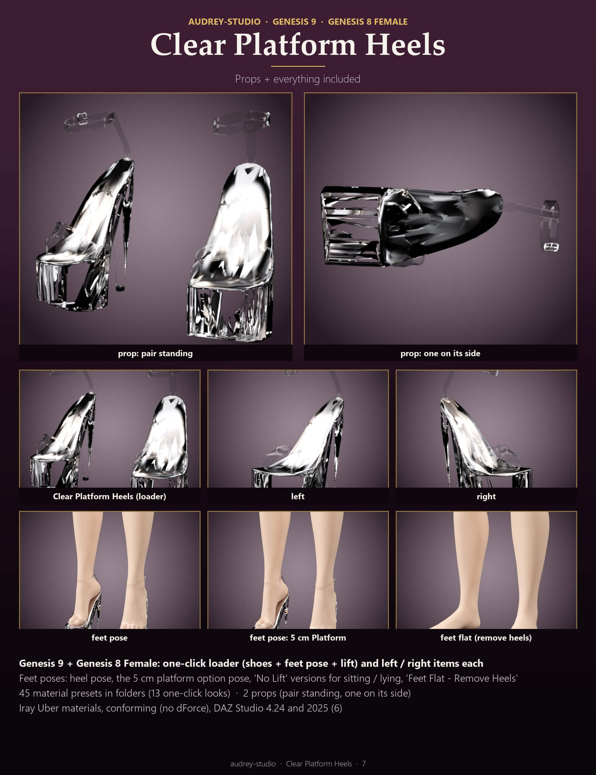 Clear Platform Heels for Genesis 9 and Genesis 8 Female Daz Content