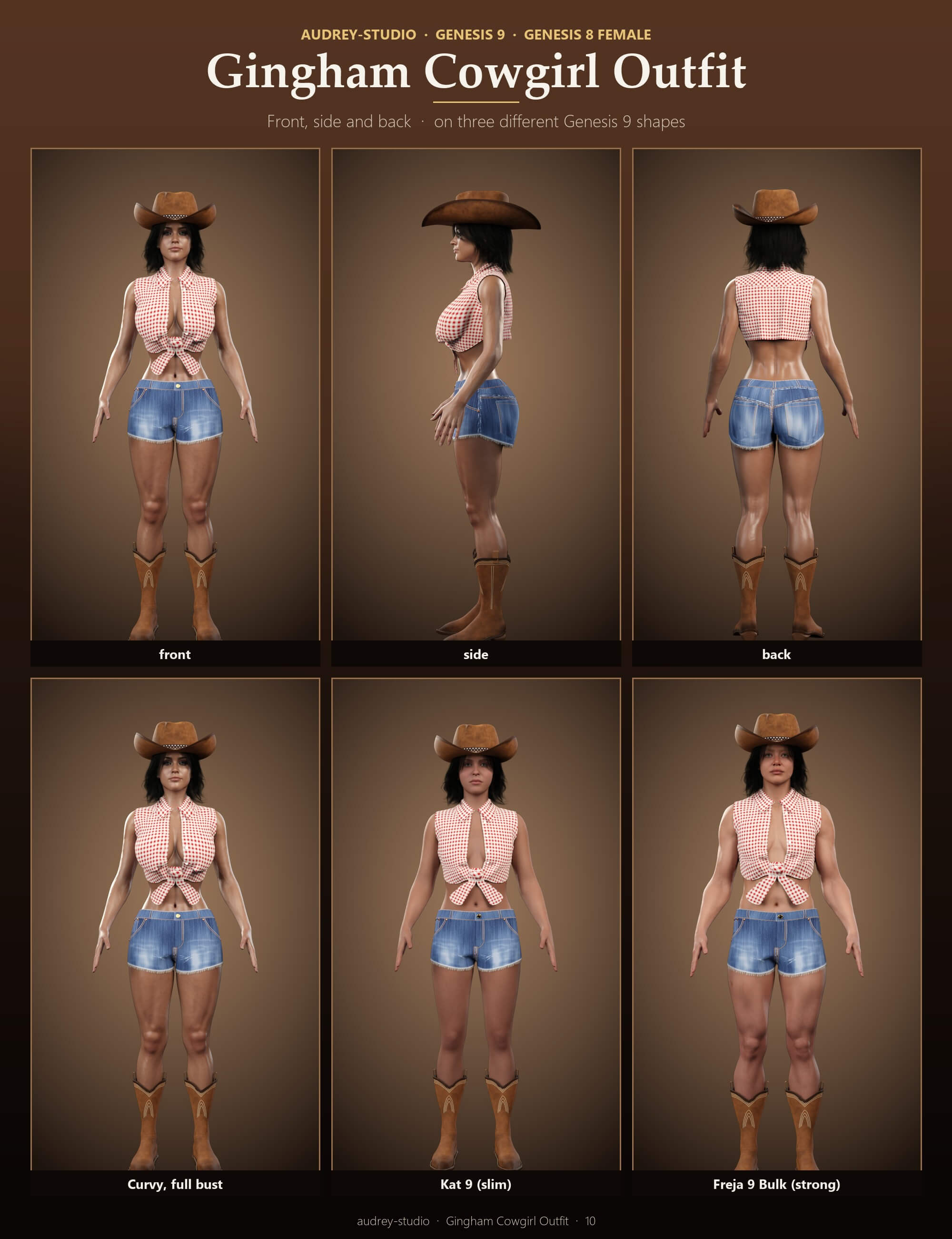 Gingham Cowgirl Outfit for Genesis 9 and Genesis 8 Female Daz Content