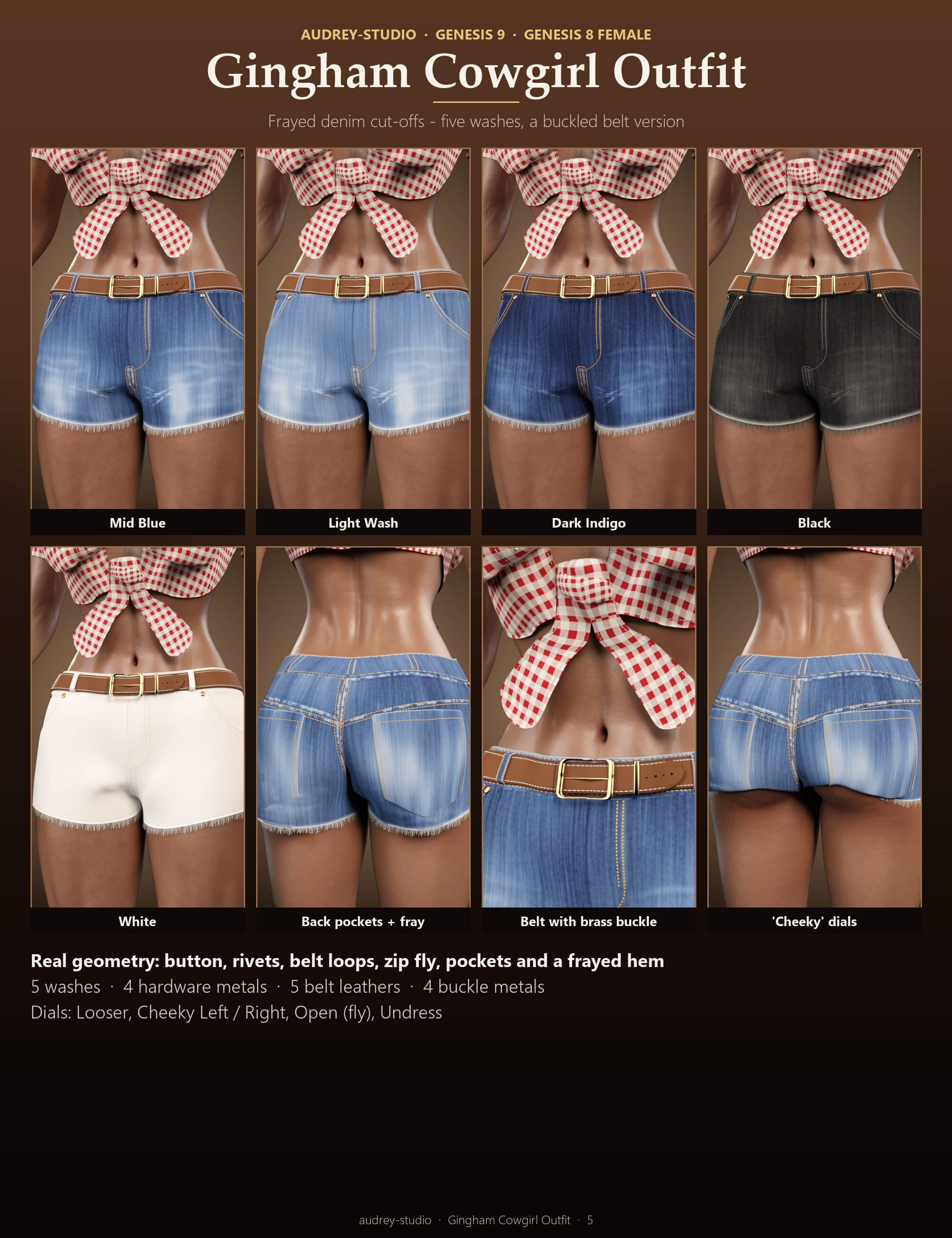 Gingham Cowgirl Outfit for Genesis 9 and Genesis 8 Female Daz Content