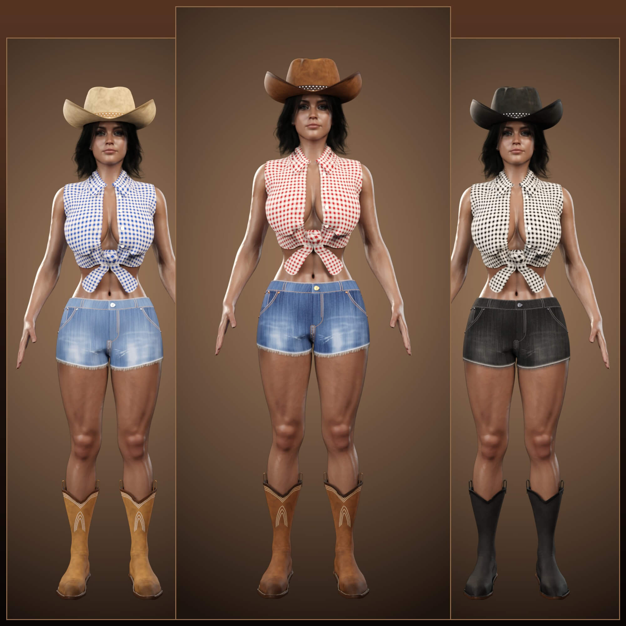 Gingham Cowgirl Outfit for Genesis 9 and Genesis 8 Female Daz Content