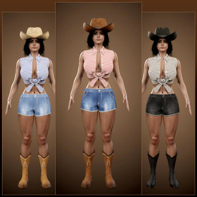 Gingham Cowgirl Outfit for Genesis 9 and Genesis 8 Female