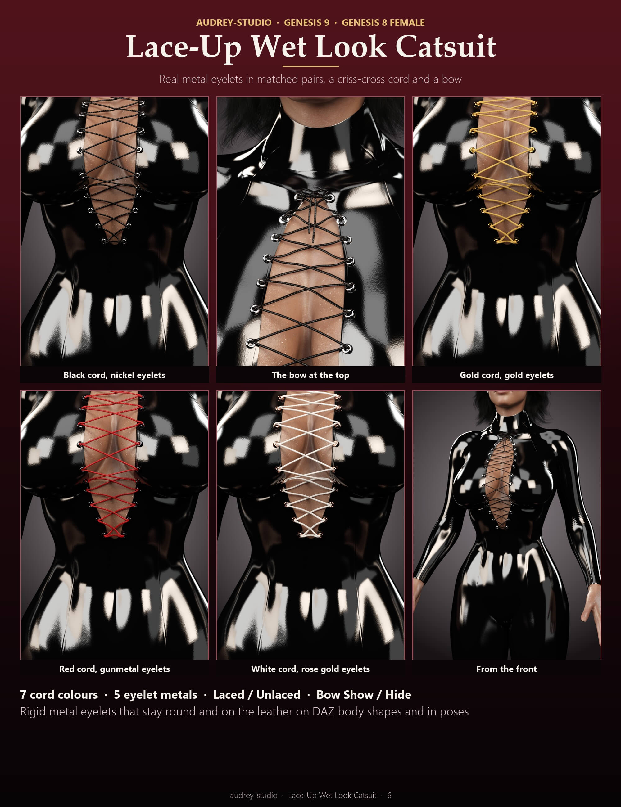 Lace-Up Wet Look Catsuit for Genesis 9 and Genesis 8 Female Daz Content