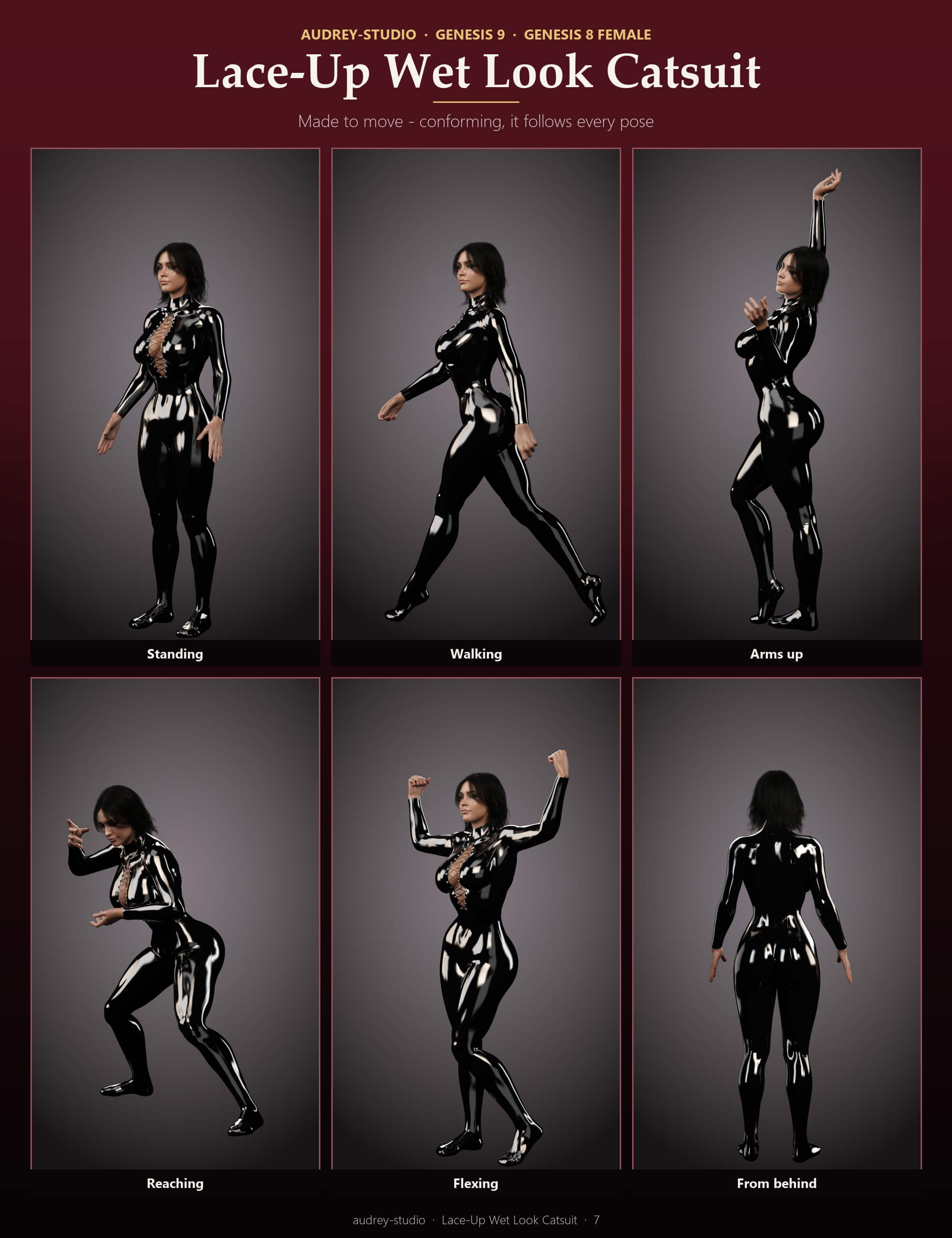 Lace-Up Wet Look Catsuit for Genesis 9 and Genesis 8 Female Daz Content