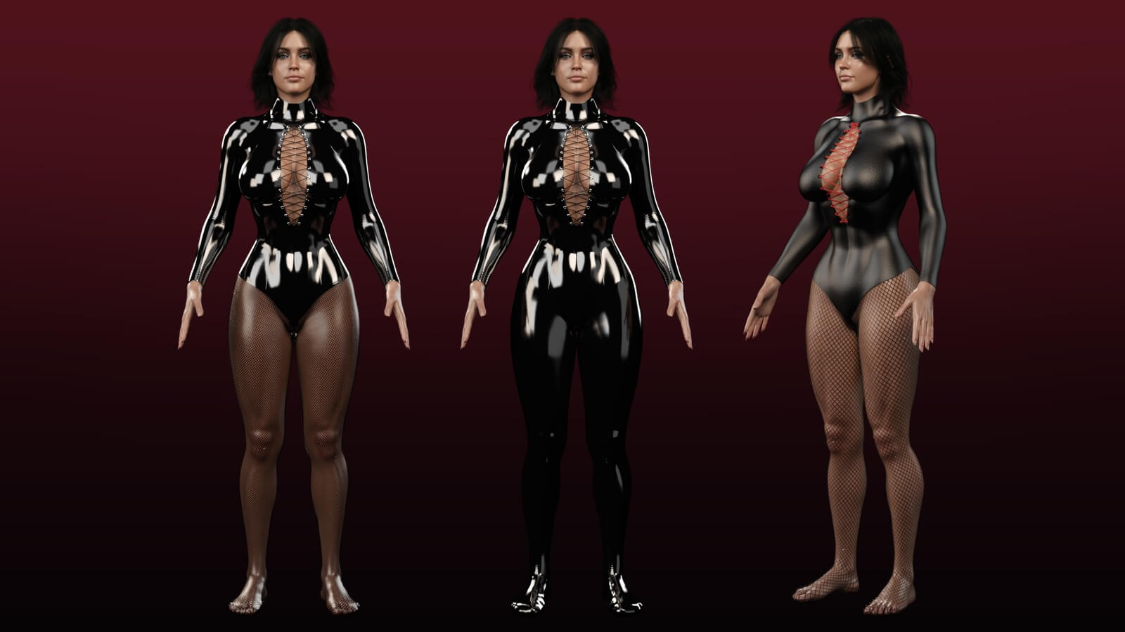 Lace-Up Wet Look Catsuit for Genesis 9 and Genesis 8 Female Daz Content