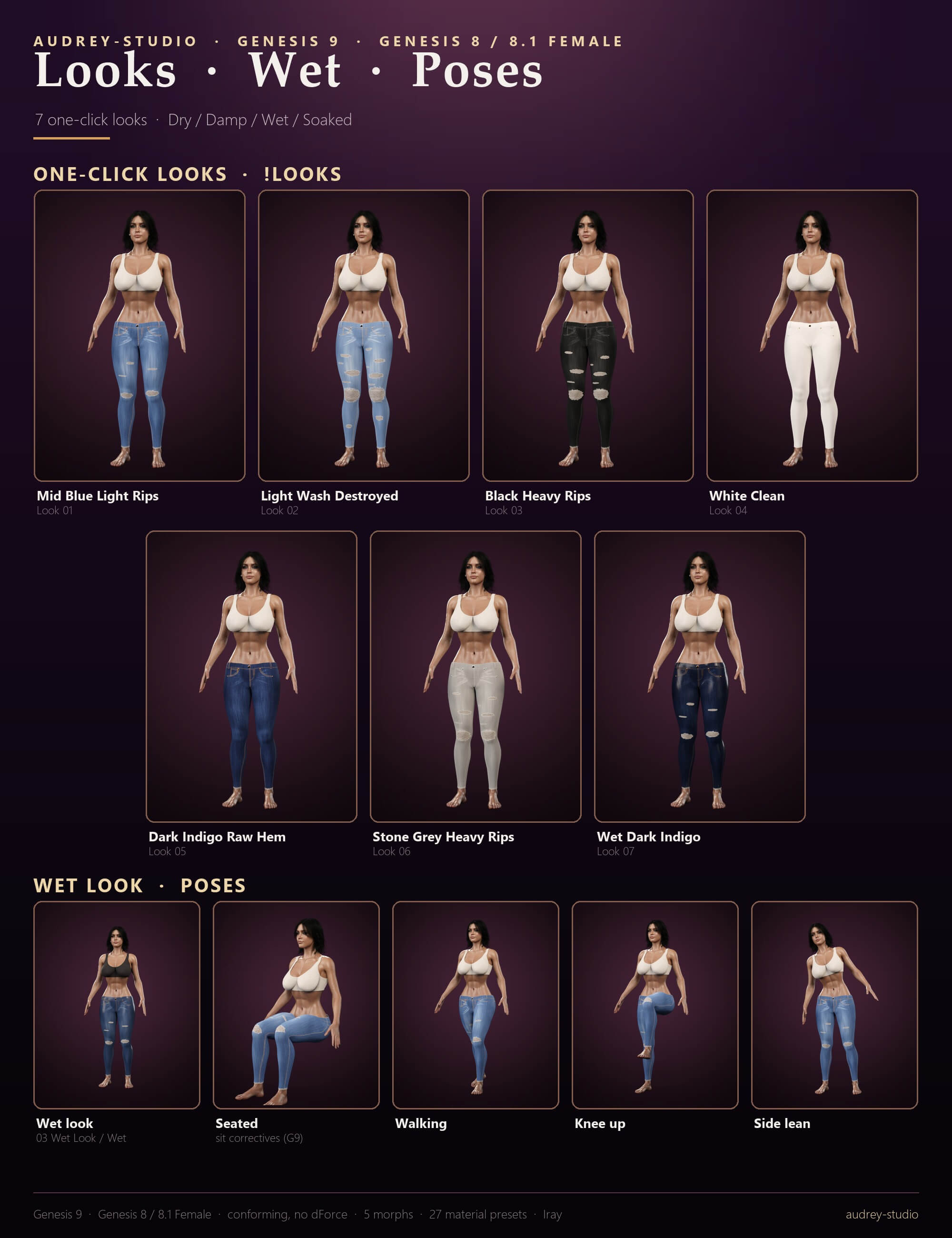 Low-Rise Ripped Skinny Jeans G9 G8F G8.1F Daz Content by audrey12