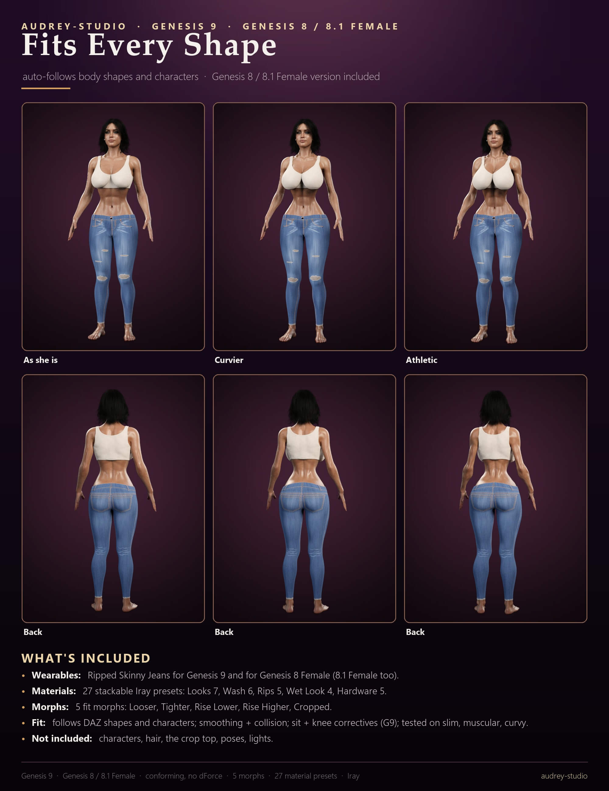 Low-Rise Ripped Skinny Jeans G9 G8F G8.1F Daz Content by audrey12