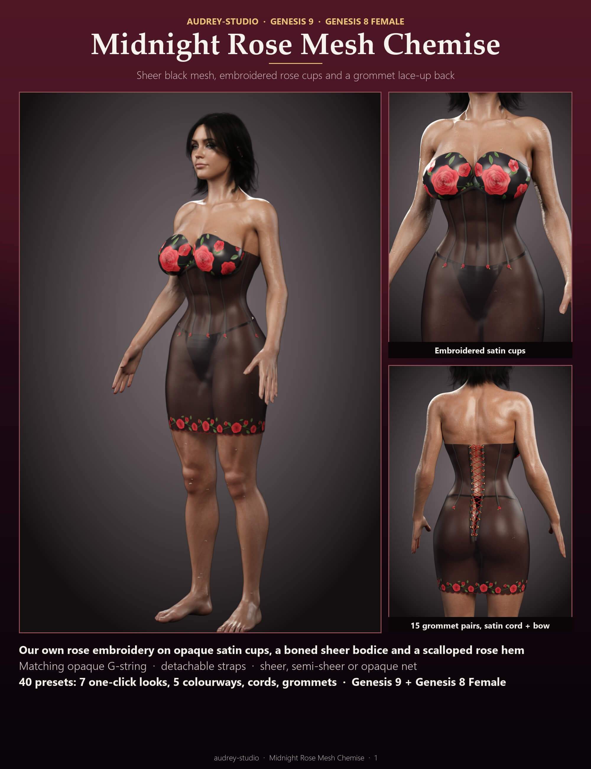 Midnight Rose Mesh Chemise for Genesis 9 and 8 Female Daz Content