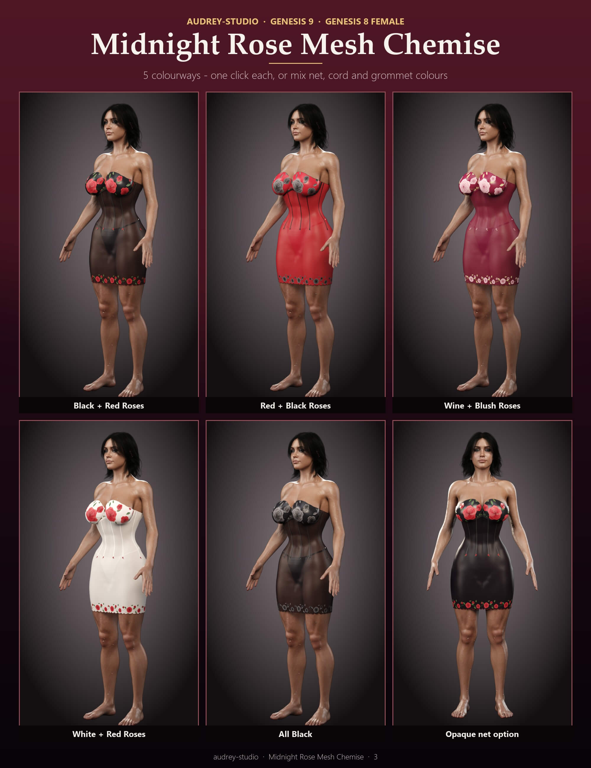 Midnight Rose Mesh Chemise for Genesis 9 and 8 Female Daz Content