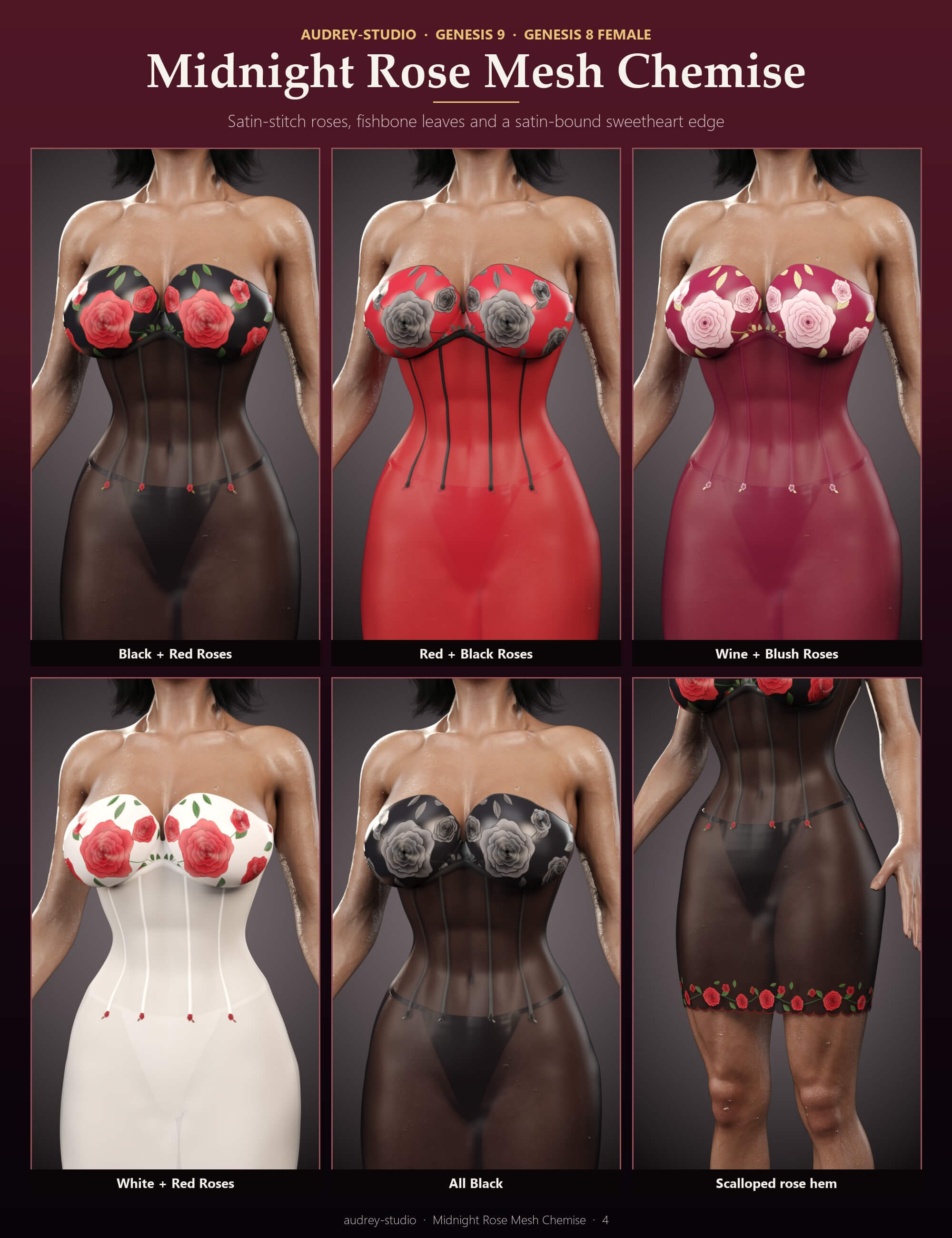 Midnight Rose Mesh Chemise for Genesis 9 and 8 Female Daz Content