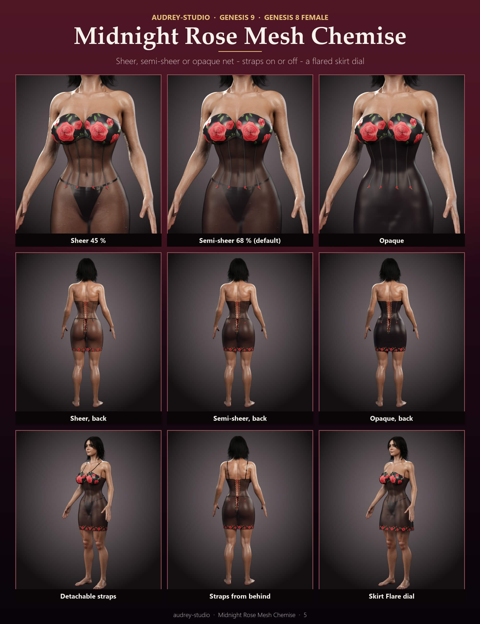 Midnight Rose Mesh Chemise for Genesis 9 and 8 Female Daz Content