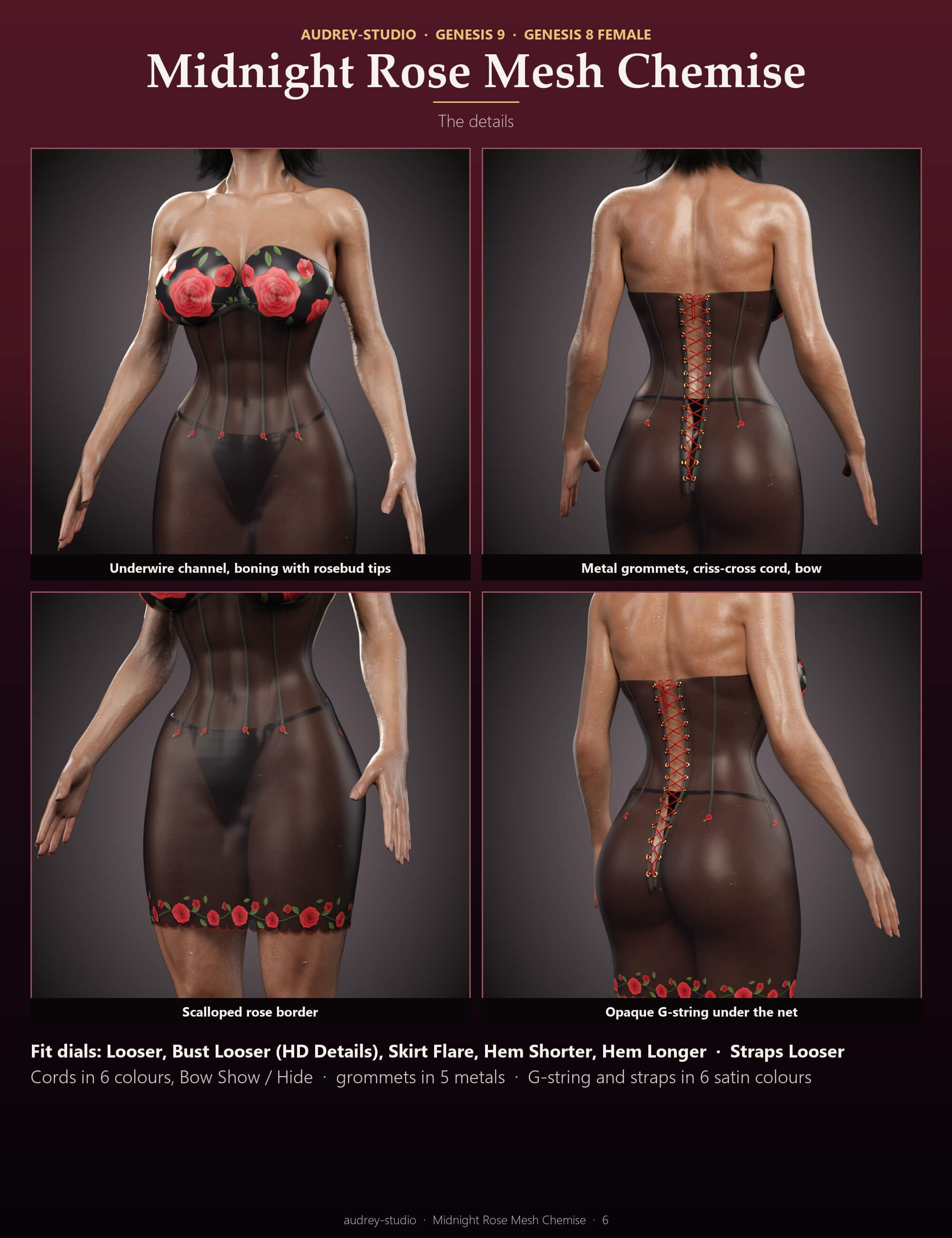 Midnight Rose Mesh Chemise for Genesis 9 and 8 Female Daz Content