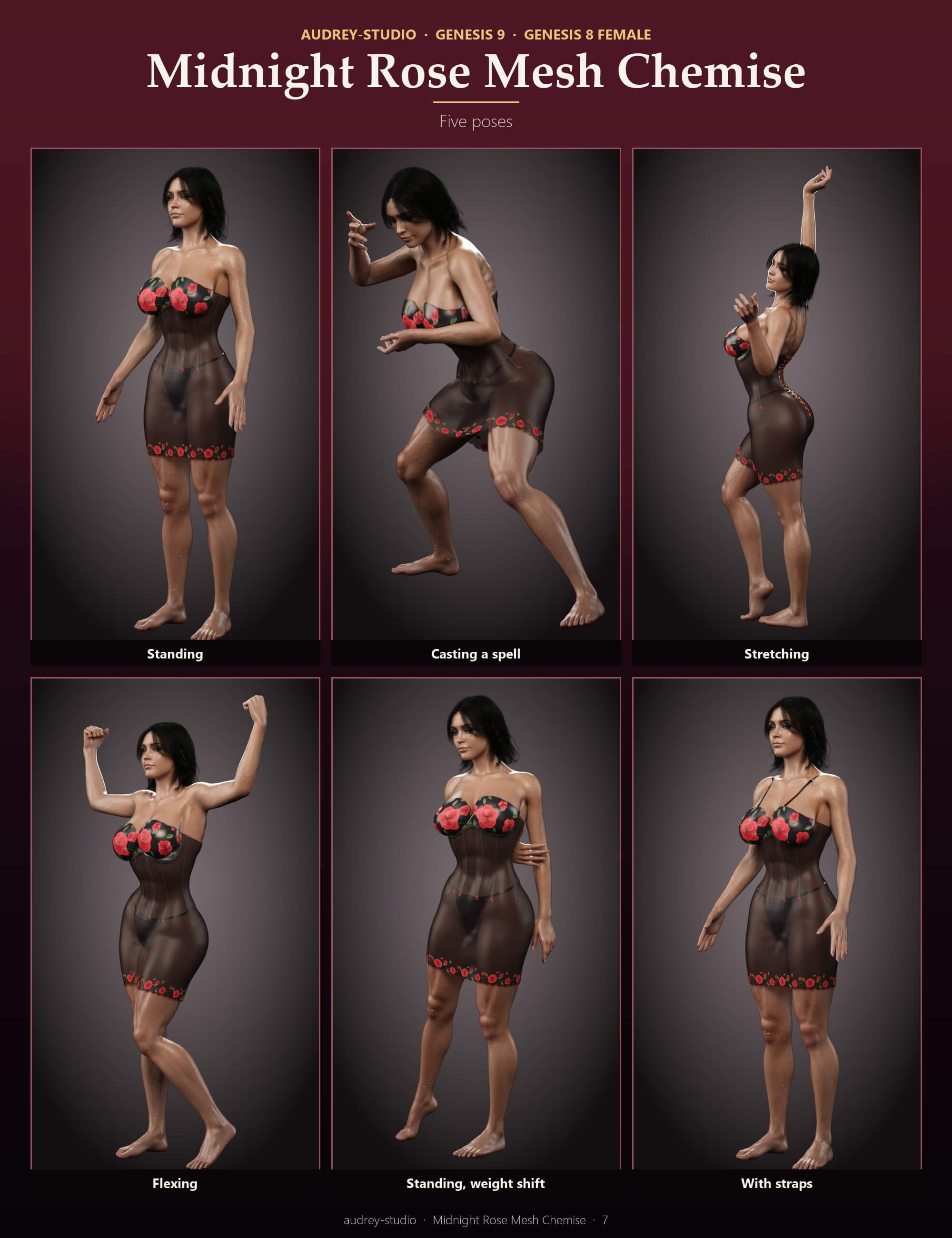 Midnight Rose Mesh Chemise for Genesis 9 and 8 Female Daz Content