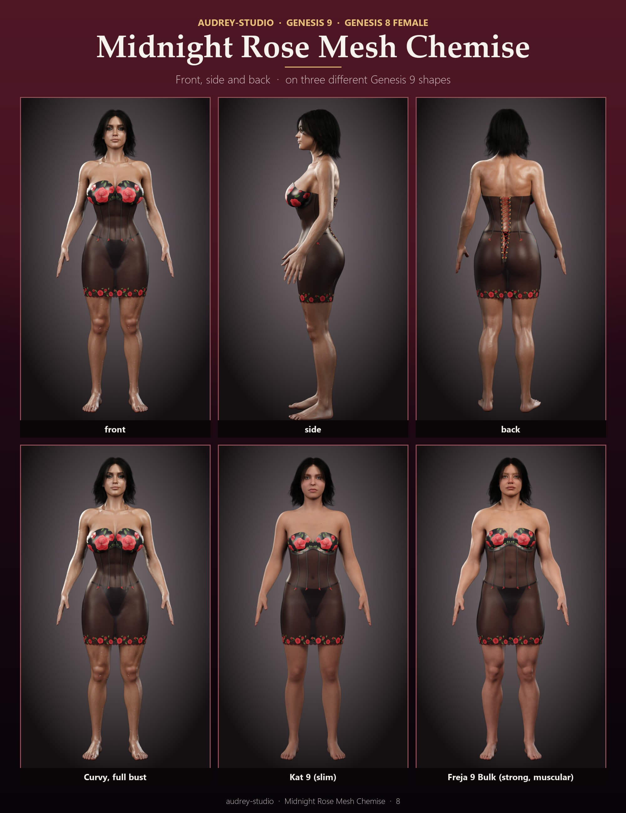 Midnight Rose Mesh Chemise for Genesis 9 and 8 Female Daz Content