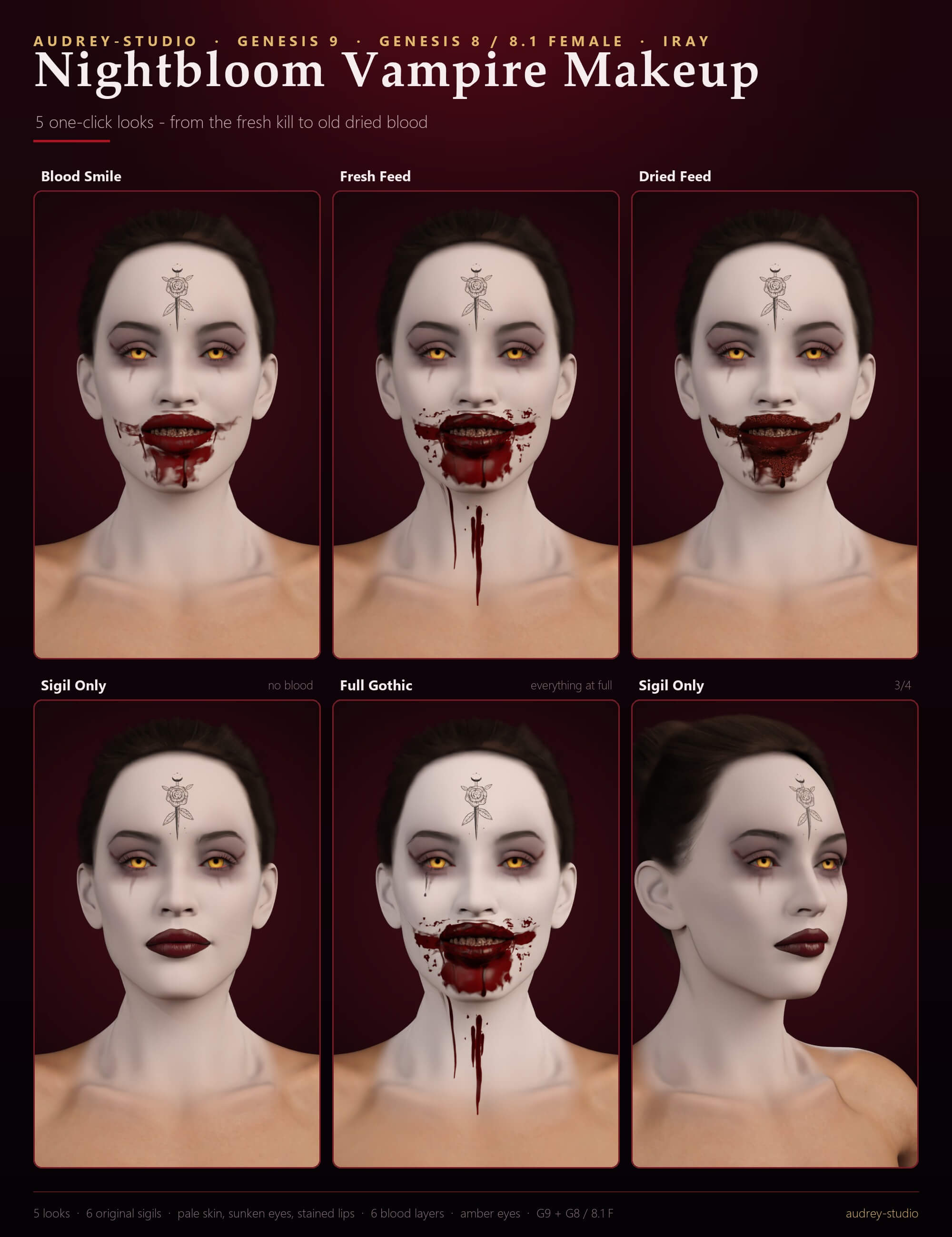 Nightbloom Vampire Makeup - Blood Smile Sunken Eyes Amber Daz Content