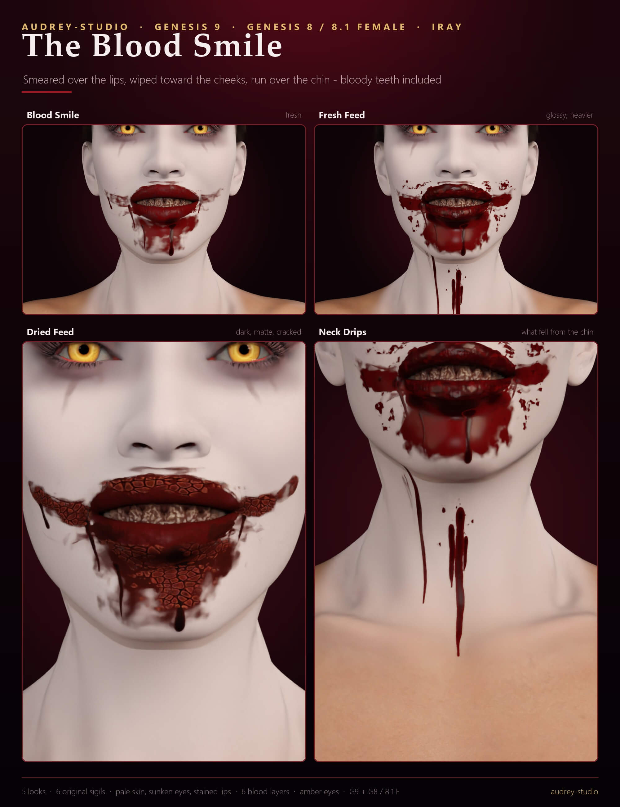 Nightbloom Vampire Makeup - Blood Smile Sunken Eyes Amber Daz Content