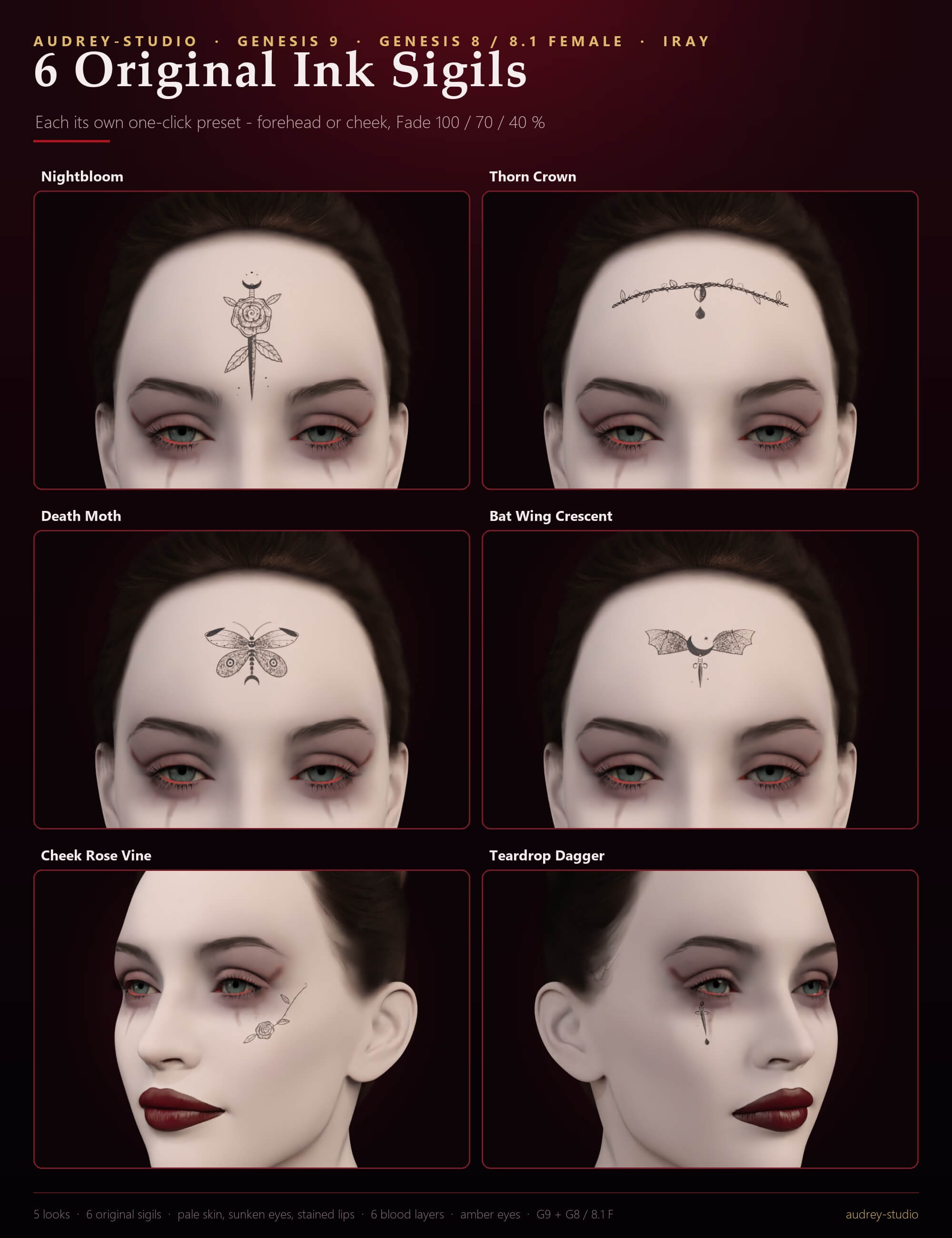 Nightbloom Vampire Makeup - Blood Smile Sunken Eyes Amber Daz Content