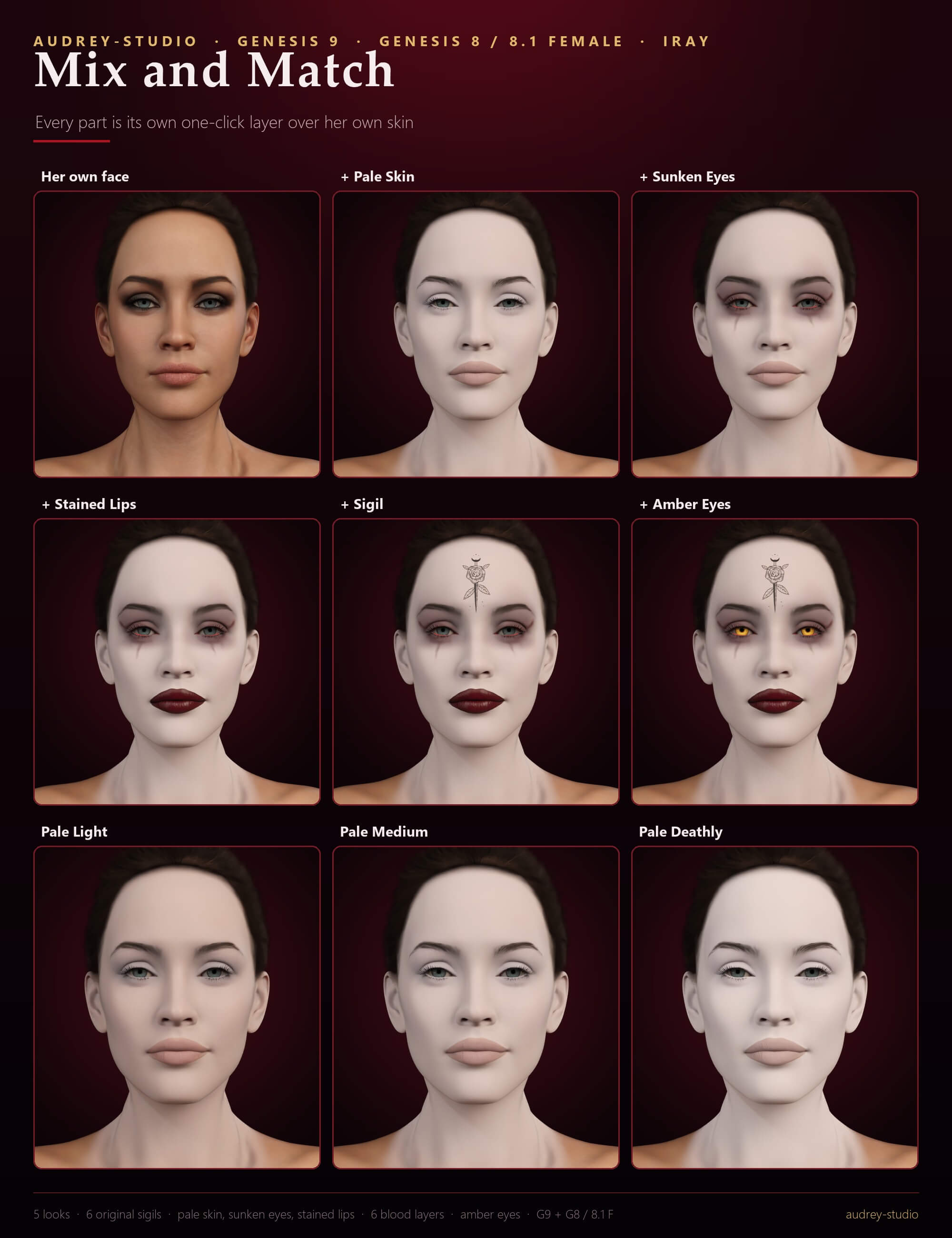 Nightbloom Vampire Makeup - Blood Smile Sunken Eyes Amber Daz Content