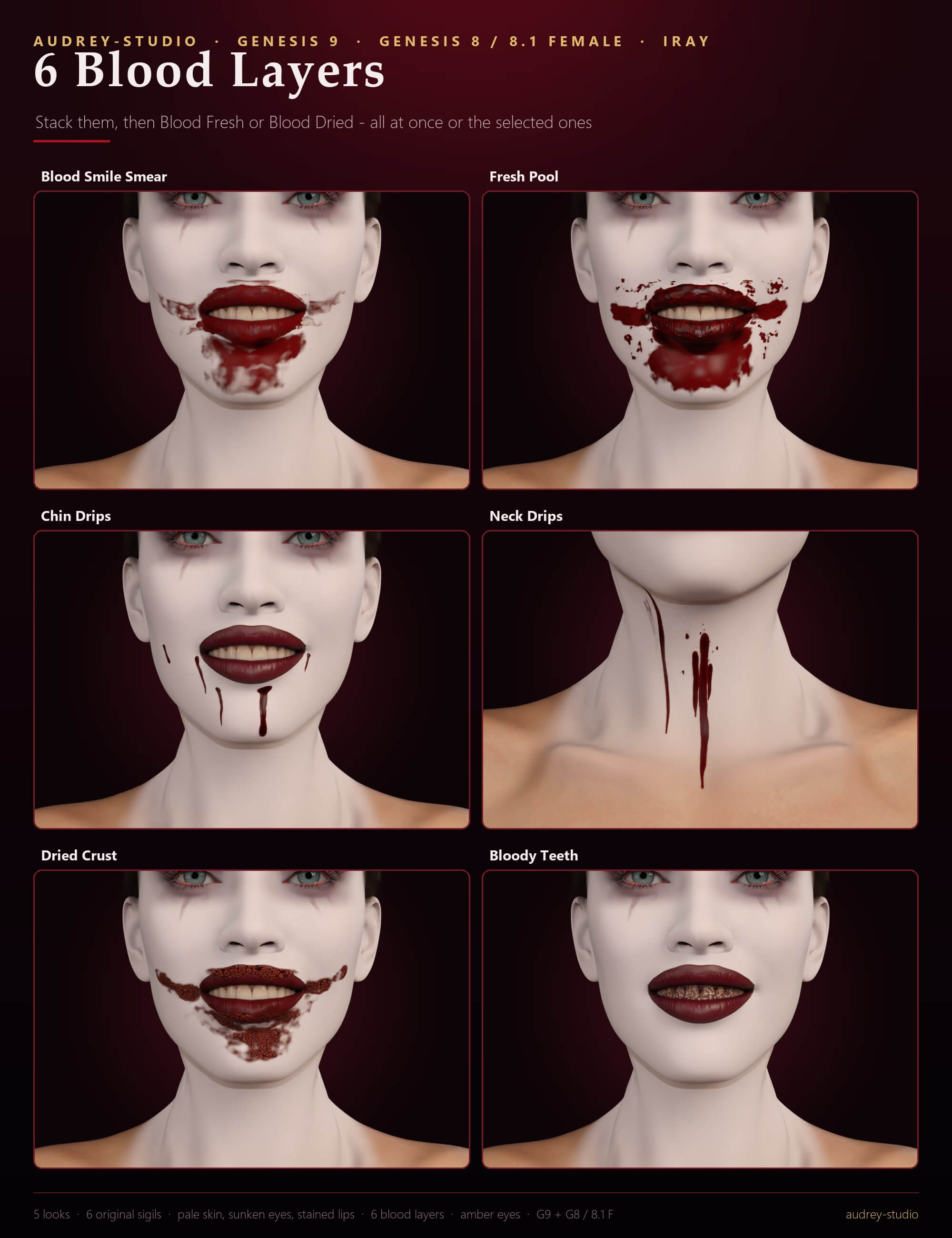 Nightbloom Vampire Makeup - Blood Smile Sunken Eyes Amber Daz Content