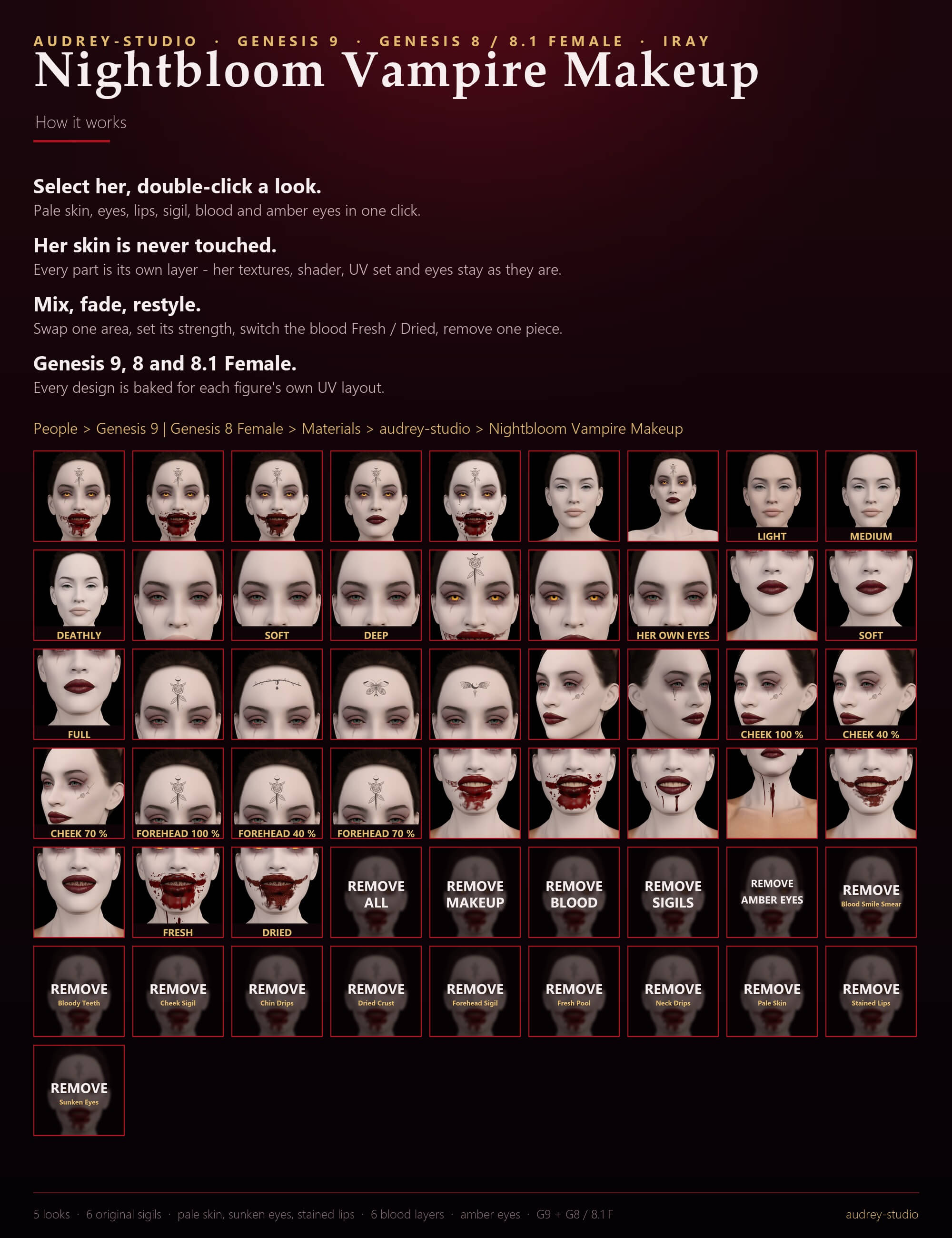 Nightbloom Vampire Makeup - Blood Smile Sunken Eyes Amber Daz Content
