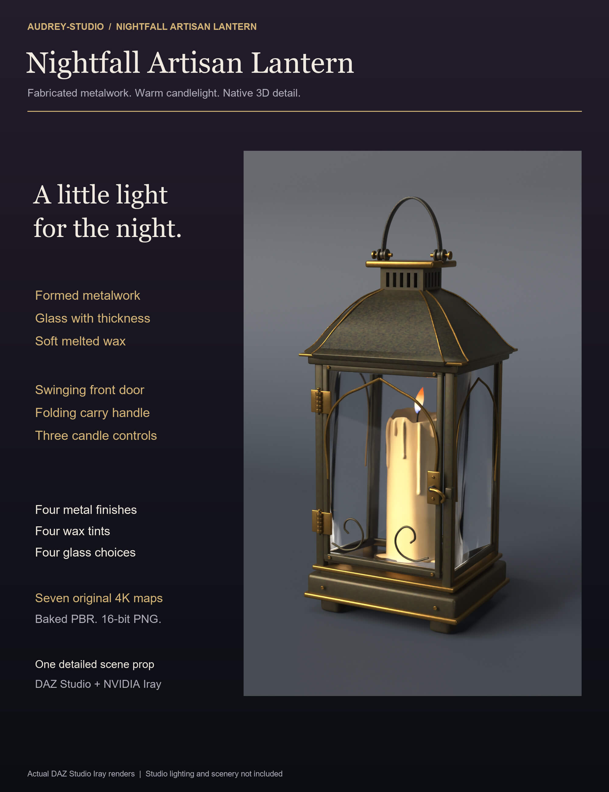Nightfall Artisan Lantern - Gothic Candle Lantern Prop Daz Content