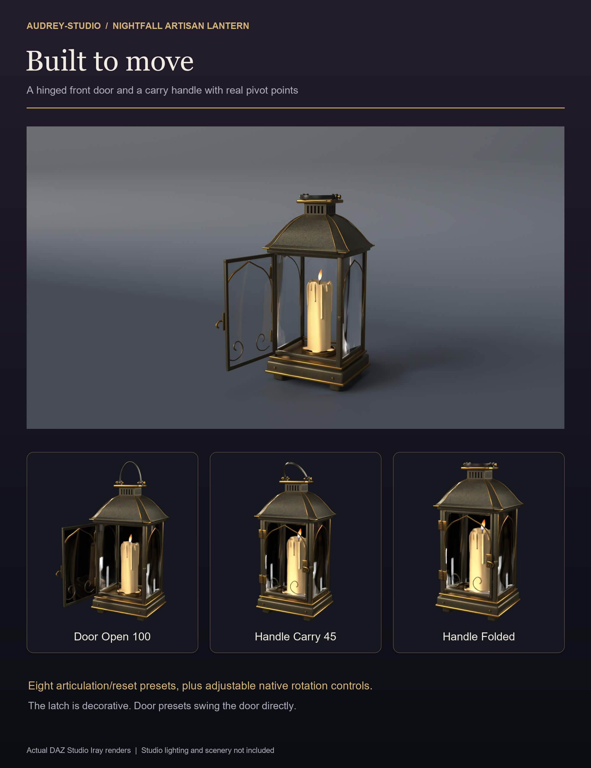 Nightfall Artisan Lantern - Gothic Candle Lantern Prop Daz Content
