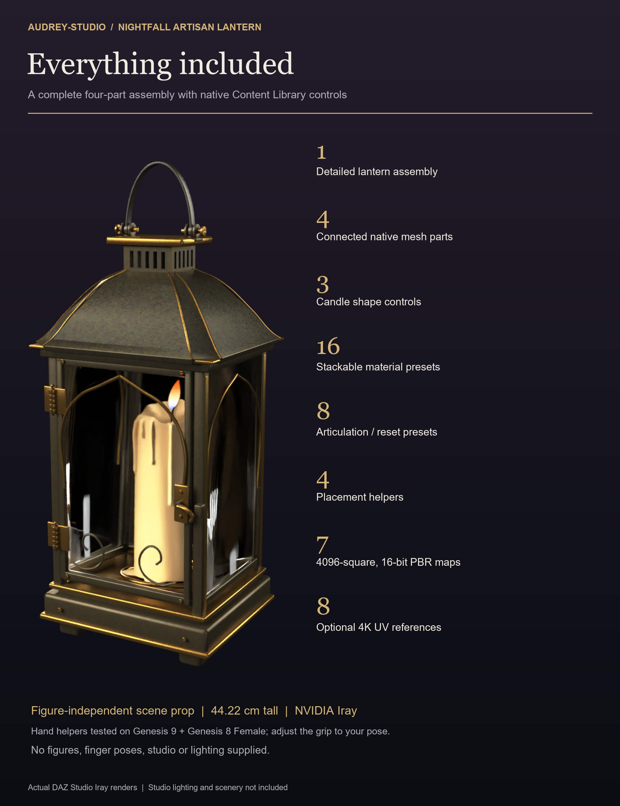 Nightfall Artisan Lantern - Gothic Candle Lantern Prop Daz Content