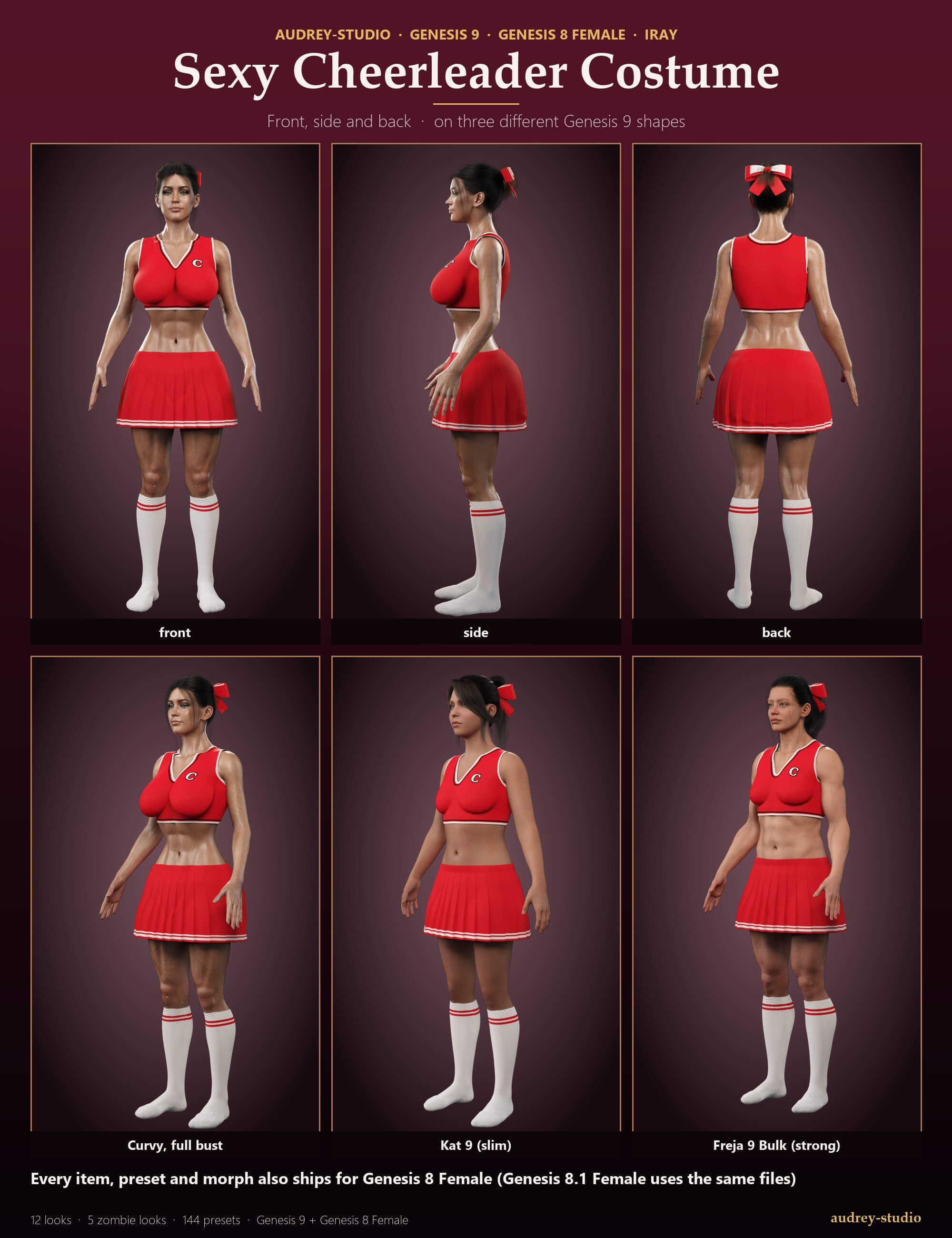 Sexy Cheerleader Costume Zombie for G9 G8F Daz Content