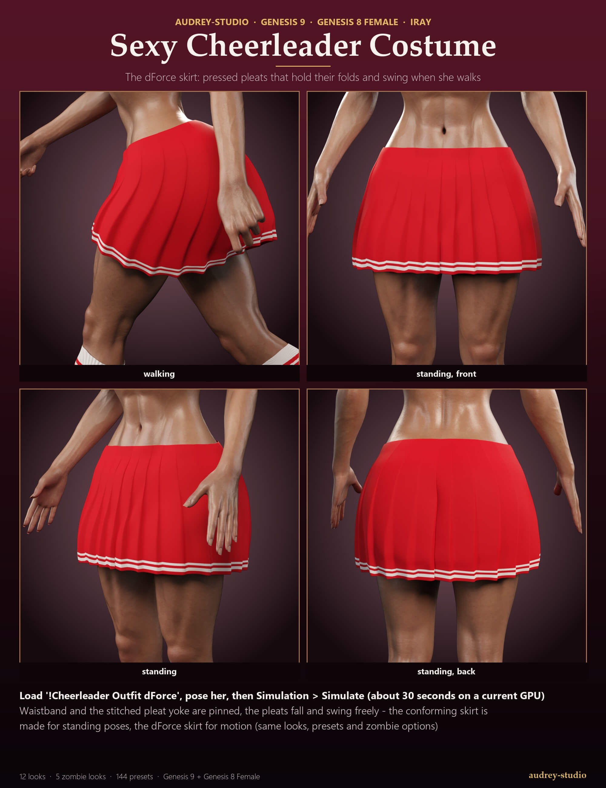 Sexy Cheerleader Costume  Zombie for G9 G8F Daz Content
