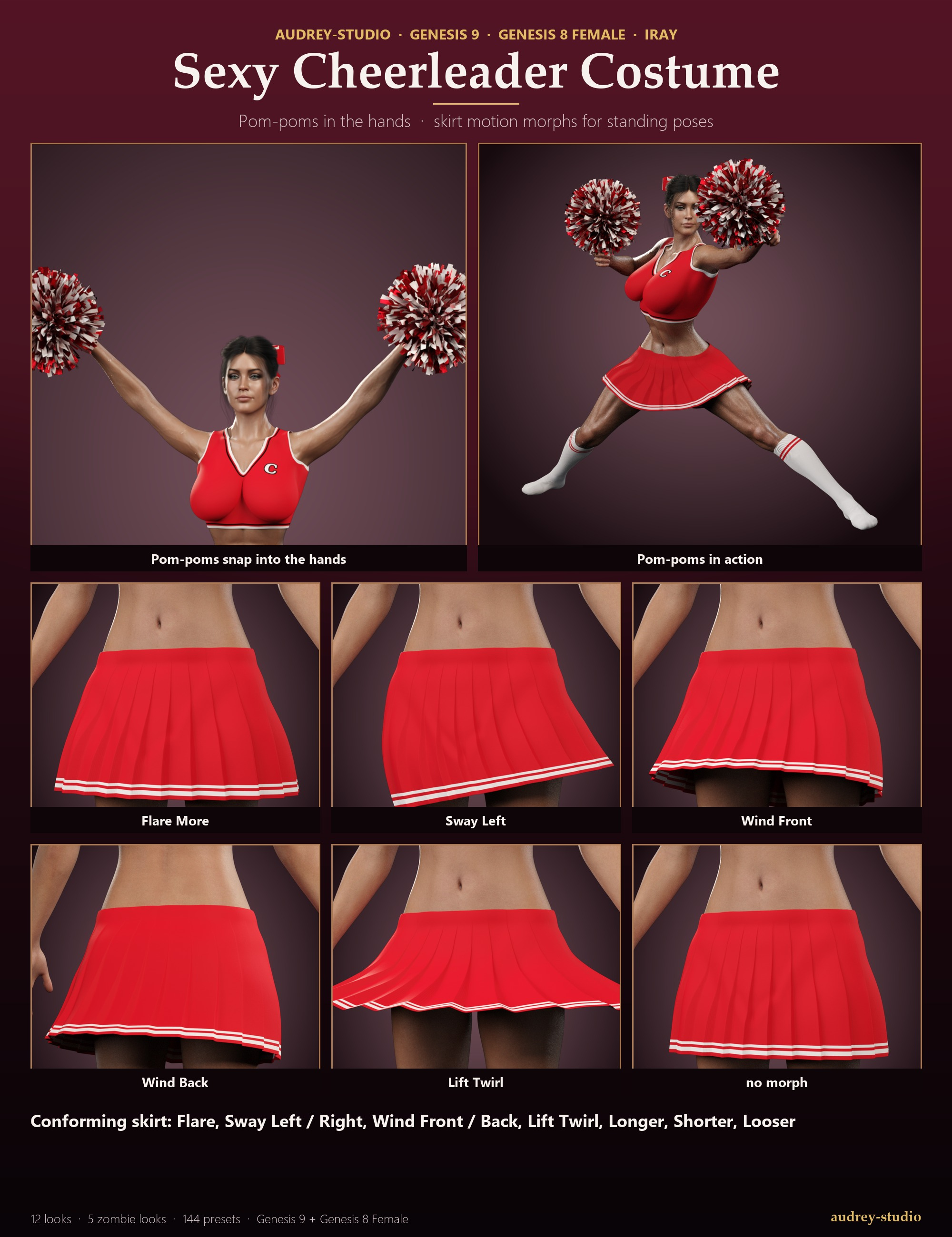Sexy Cheerleader Costume Zombie for G9 G8F Daz Content