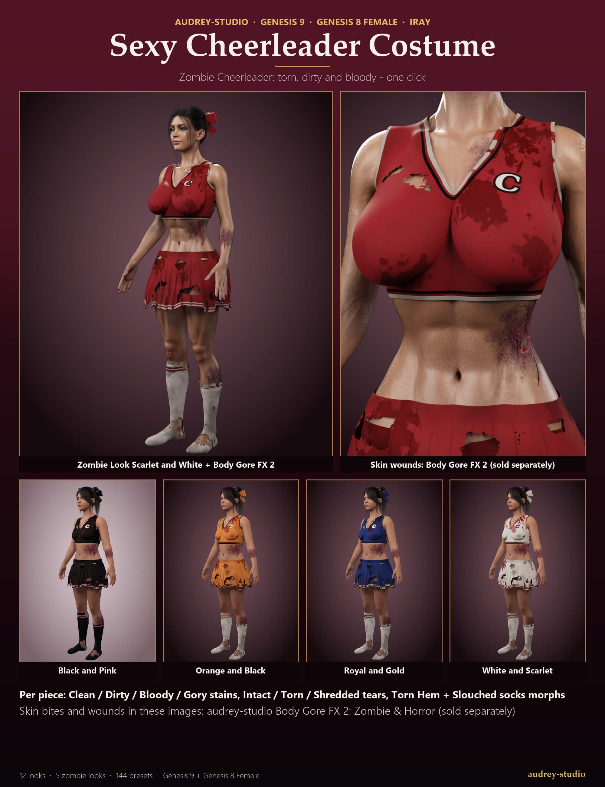 Sexy Cheerleader Costume  Zombie for G9 G8F Daz Content