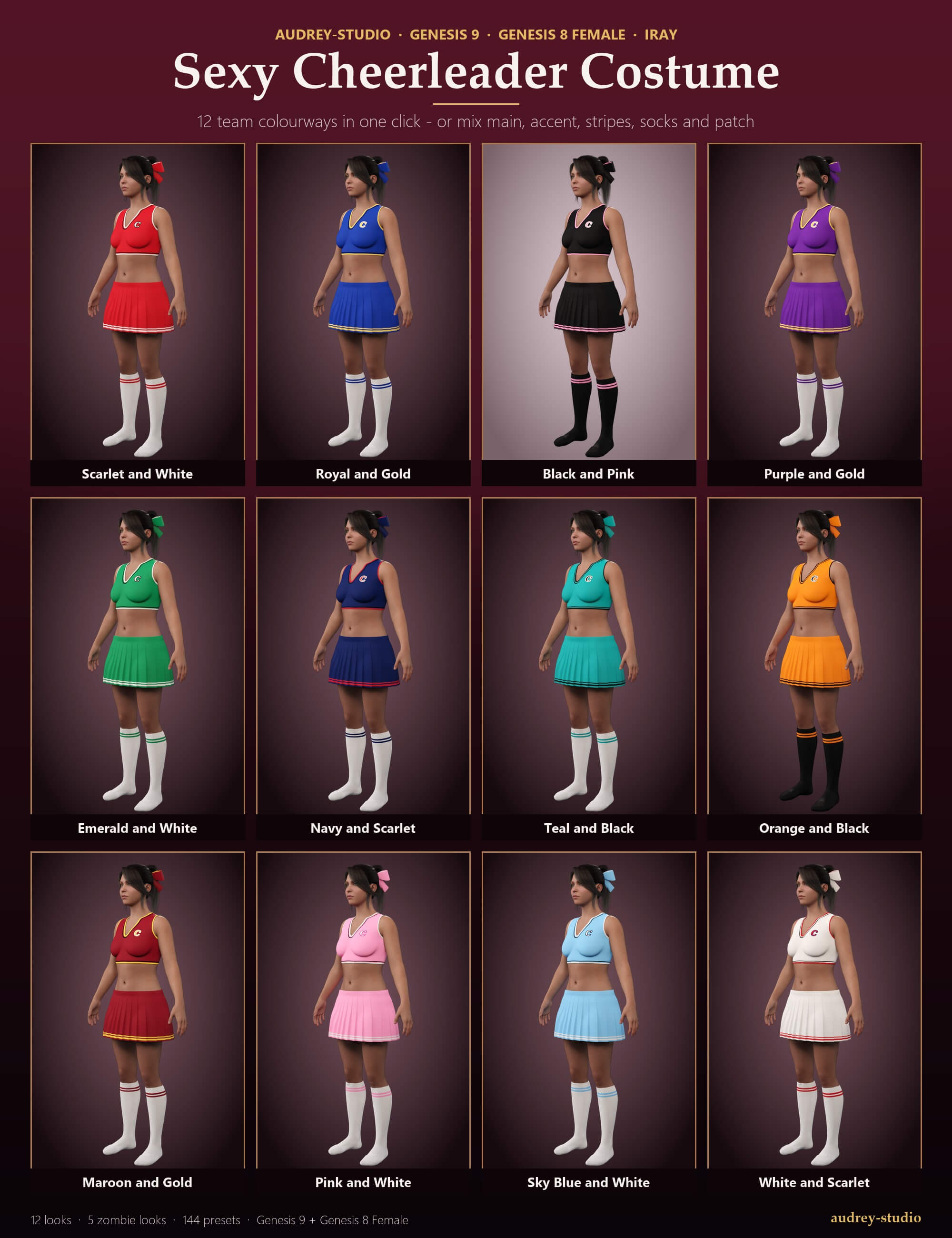 Sexy Cheerleader Costume  Zombie for G9 G8F Daz Content