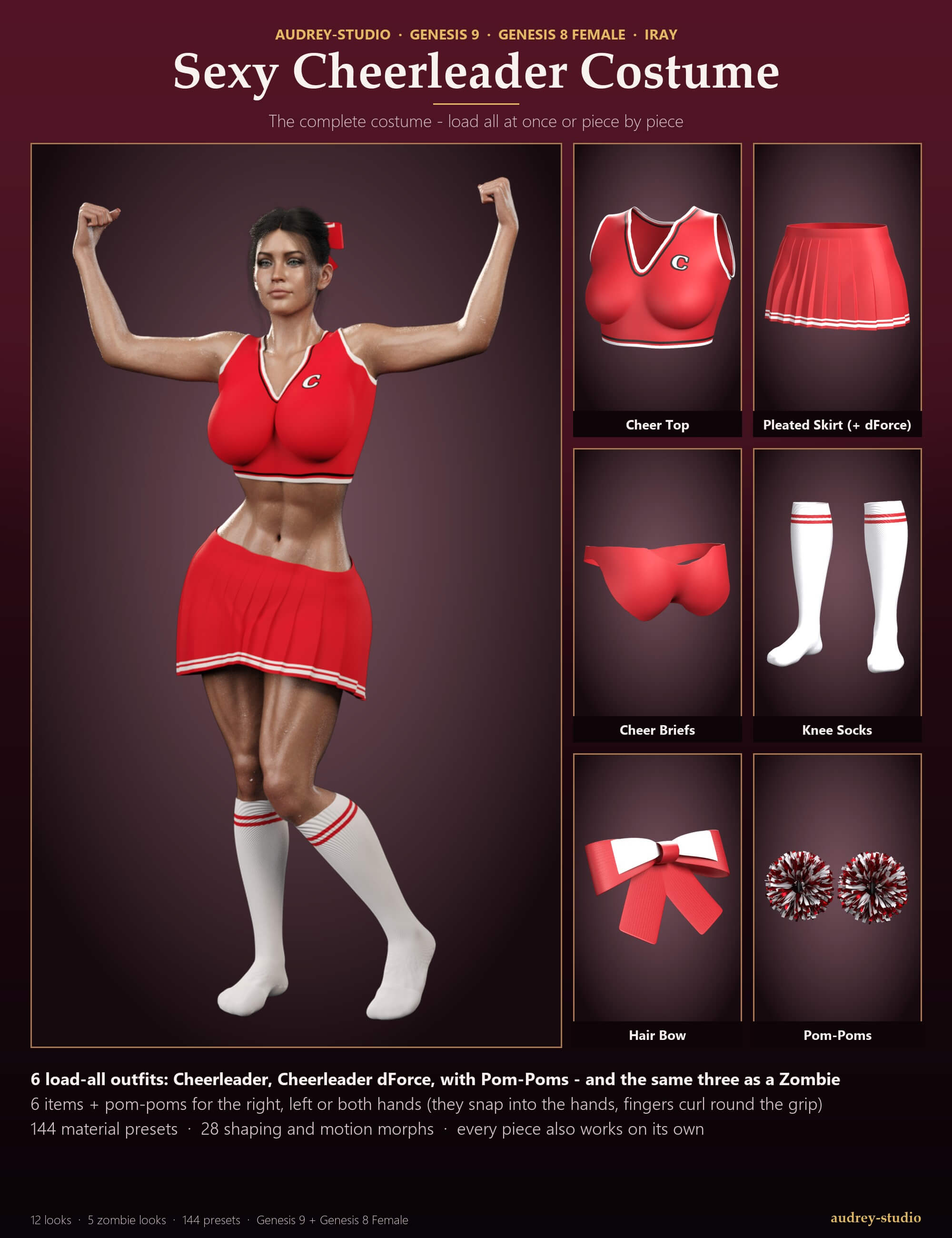 Sexy Cheerleader Costume  Zombie for G9 G8F Daz Content