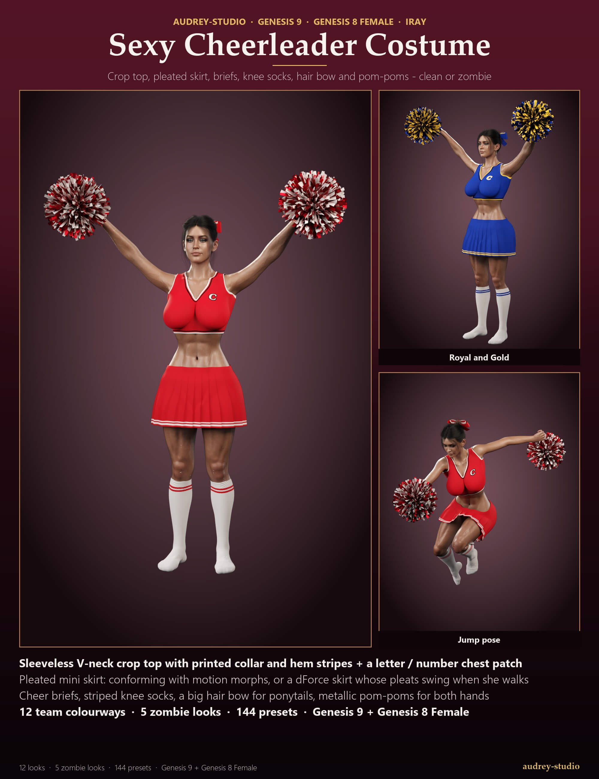Sexy Cheerleader Costume  Zombie for G9 G8F Daz Content