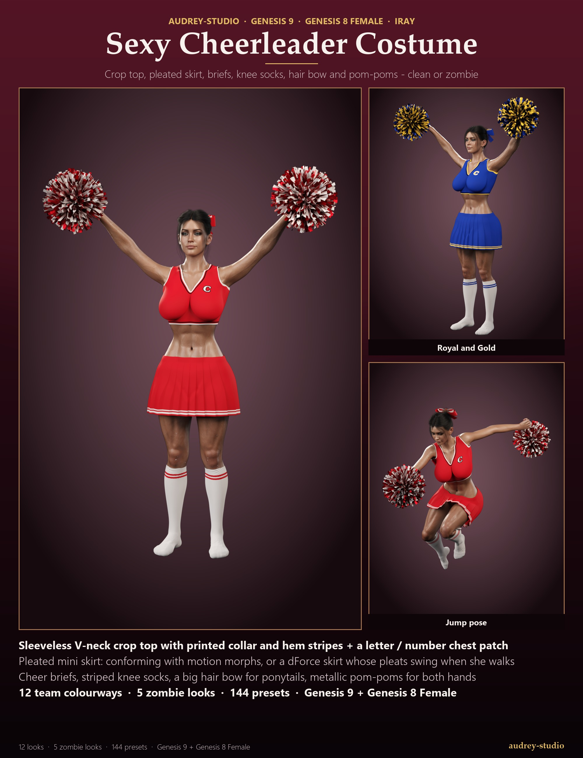 Sexy Cheerleader Costume Zombie for G9 G8F Daz Content