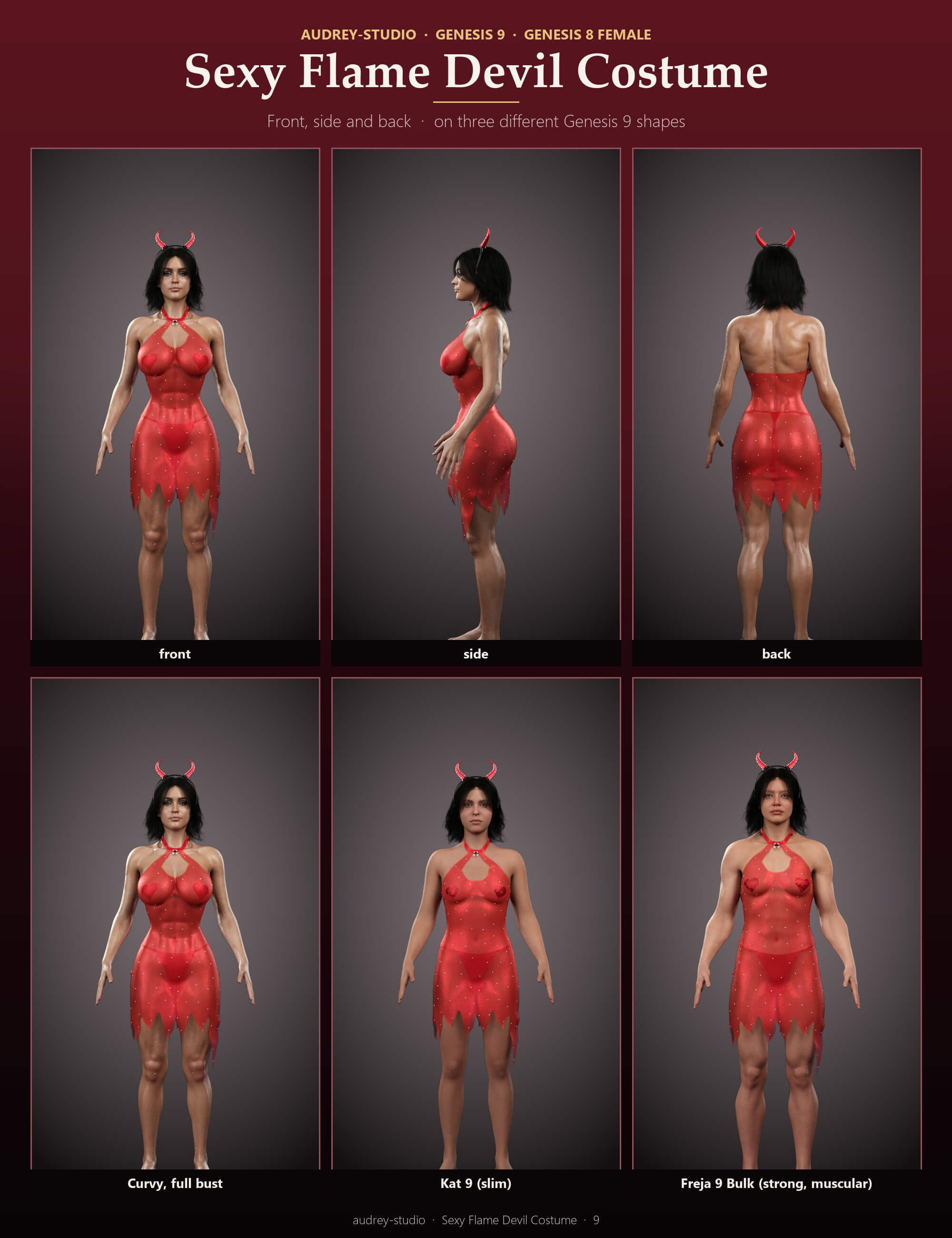 D-Force Sexy Flame Devil Costume for G9 G8f Daz Content