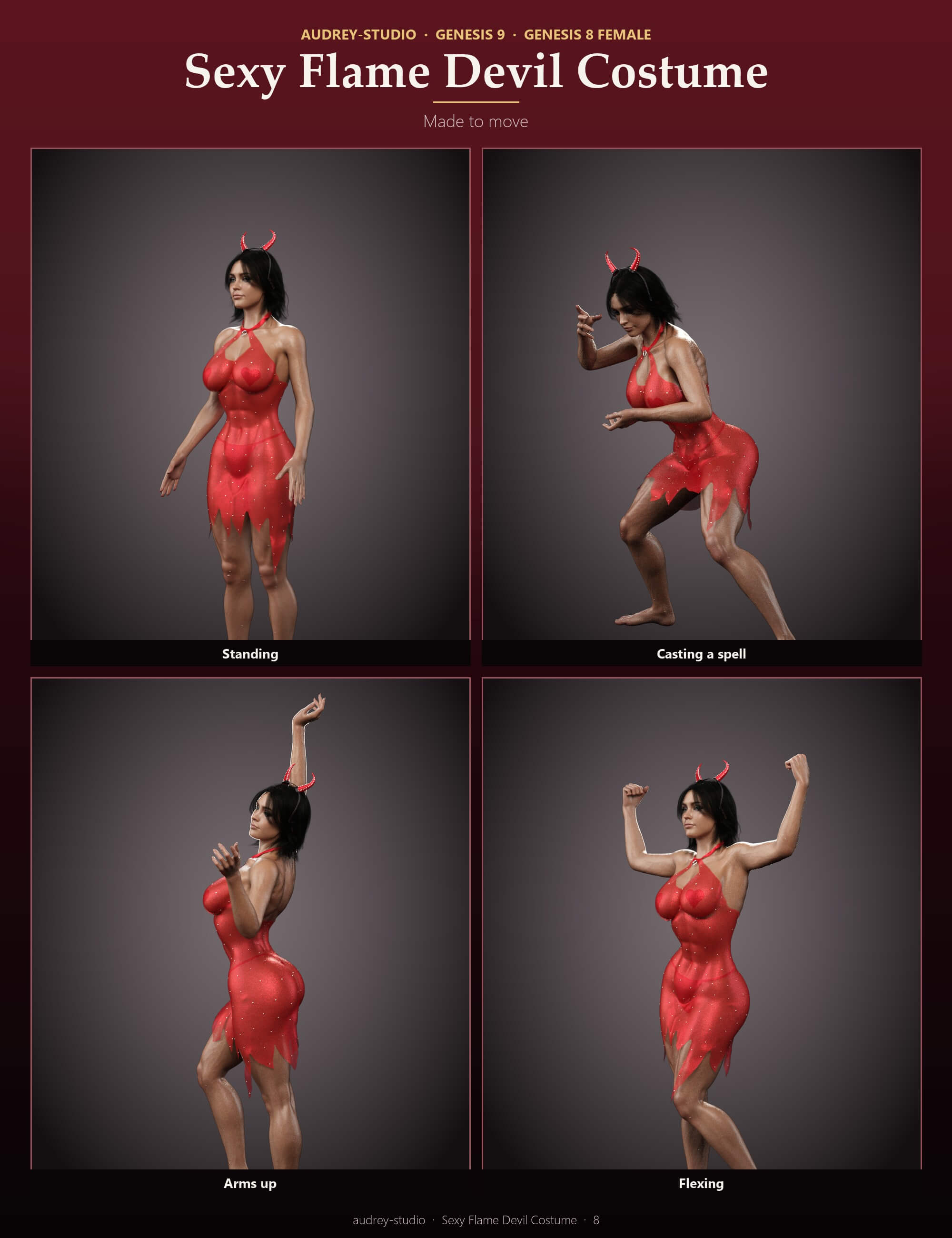 D-Force Sexy Flame Devil Costume for G9 G8f Daz Content