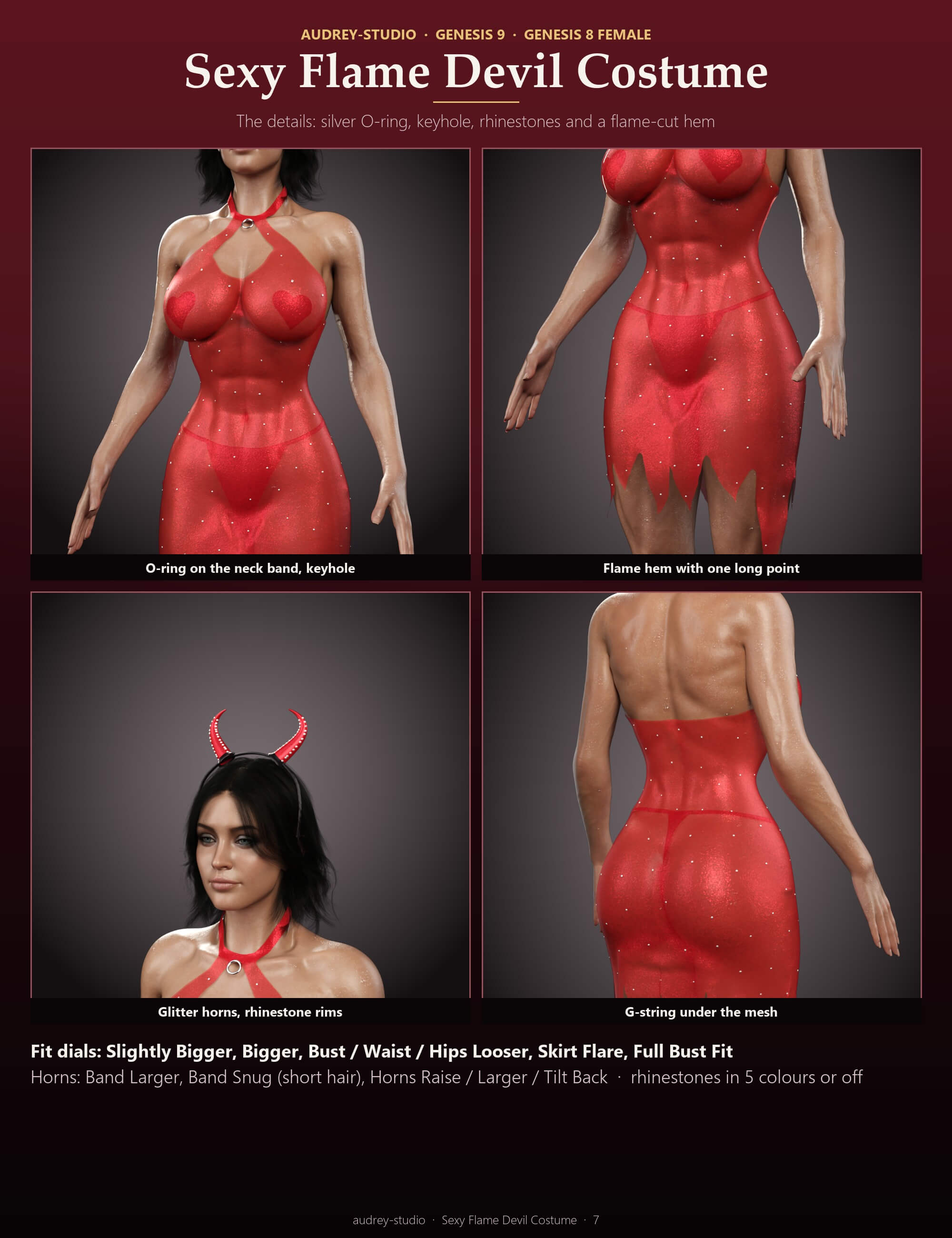 D-Force Sexy Flame Devil Costume for G9 G8f Daz Content
