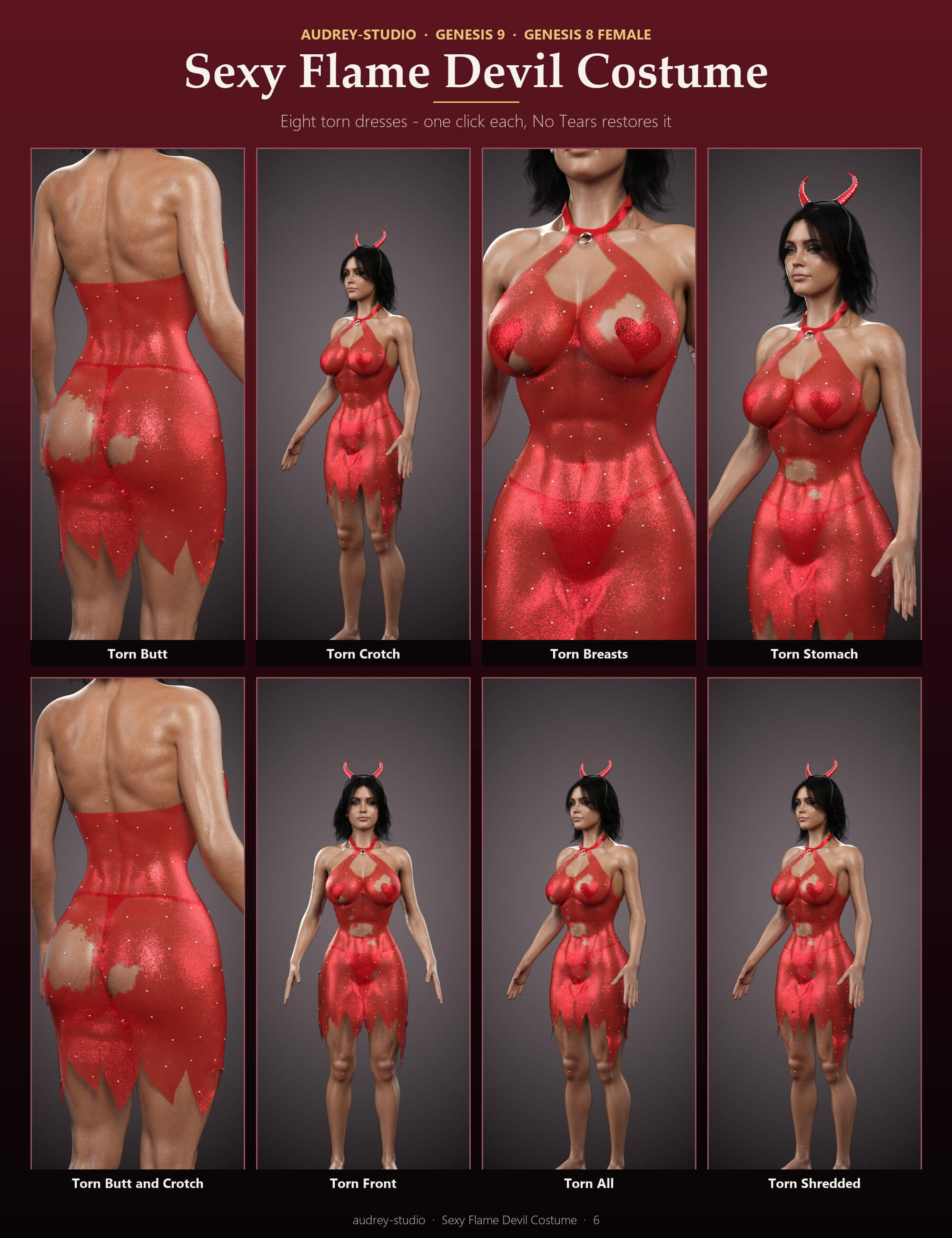 D-Force Sexy Flame Devil Costume for G9 G8f Daz Content