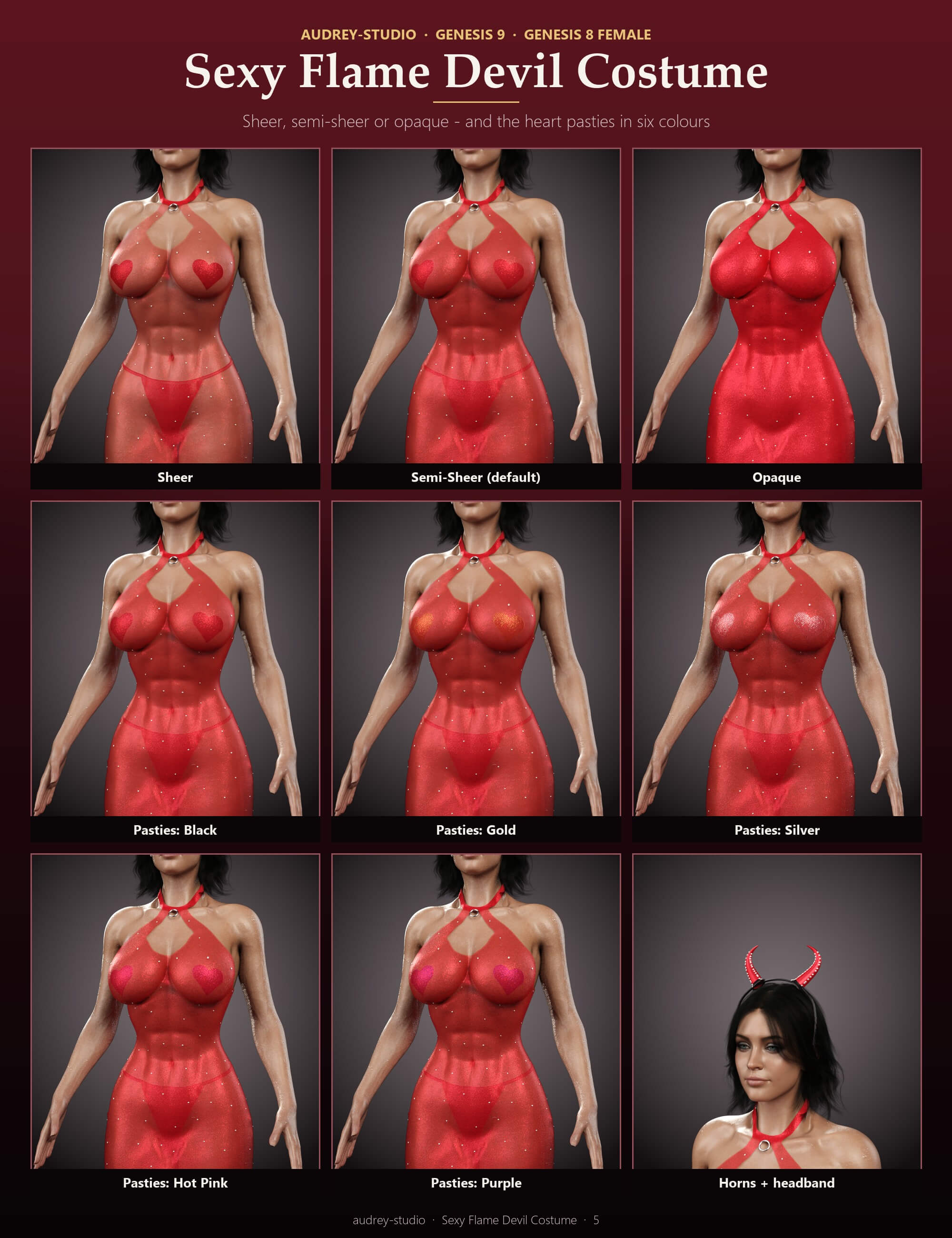 D-Force Sexy Flame Devil Costume for G9 G8f Daz Content