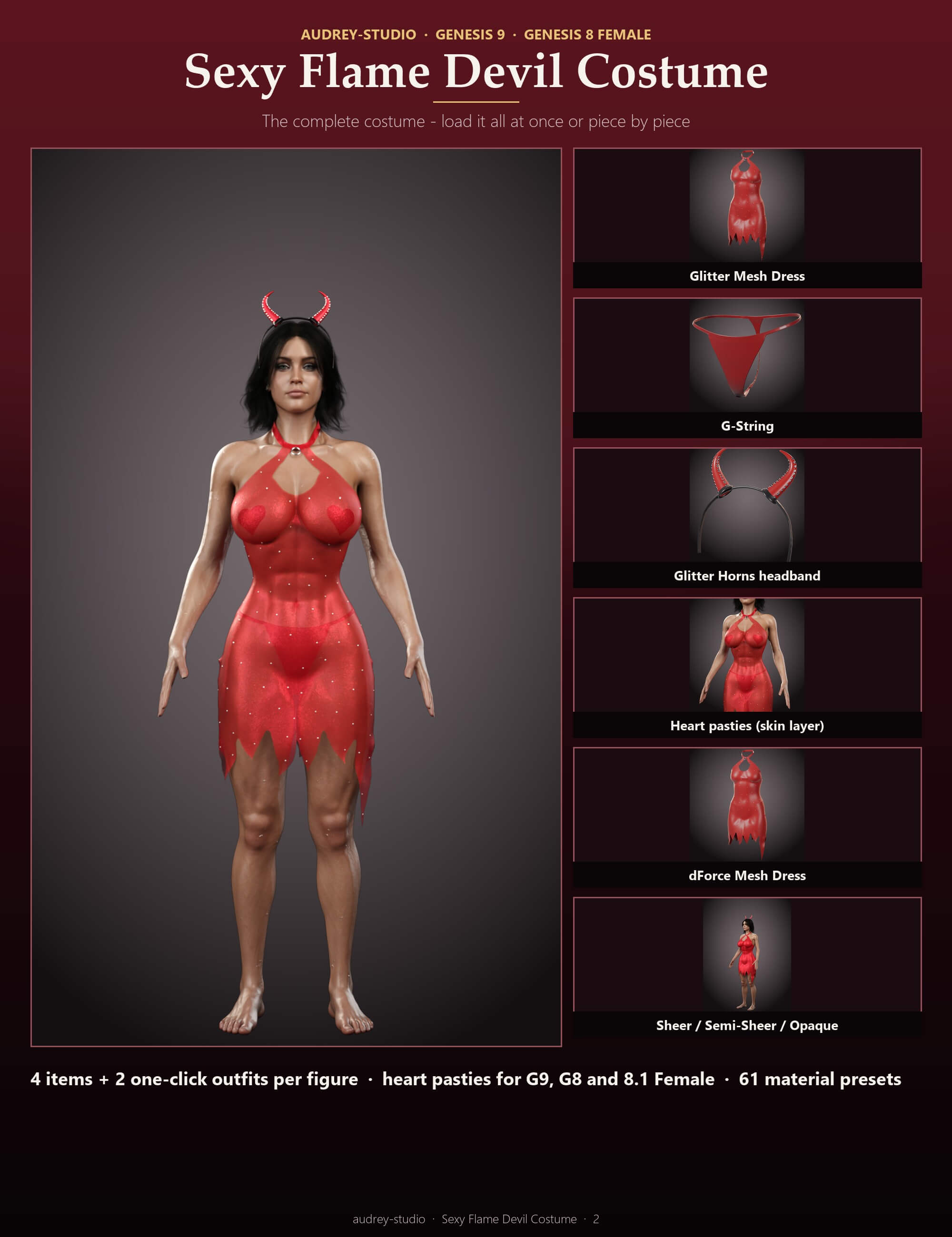 D-Force Sexy Flame Devil Costume for G9 G8f Daz Content