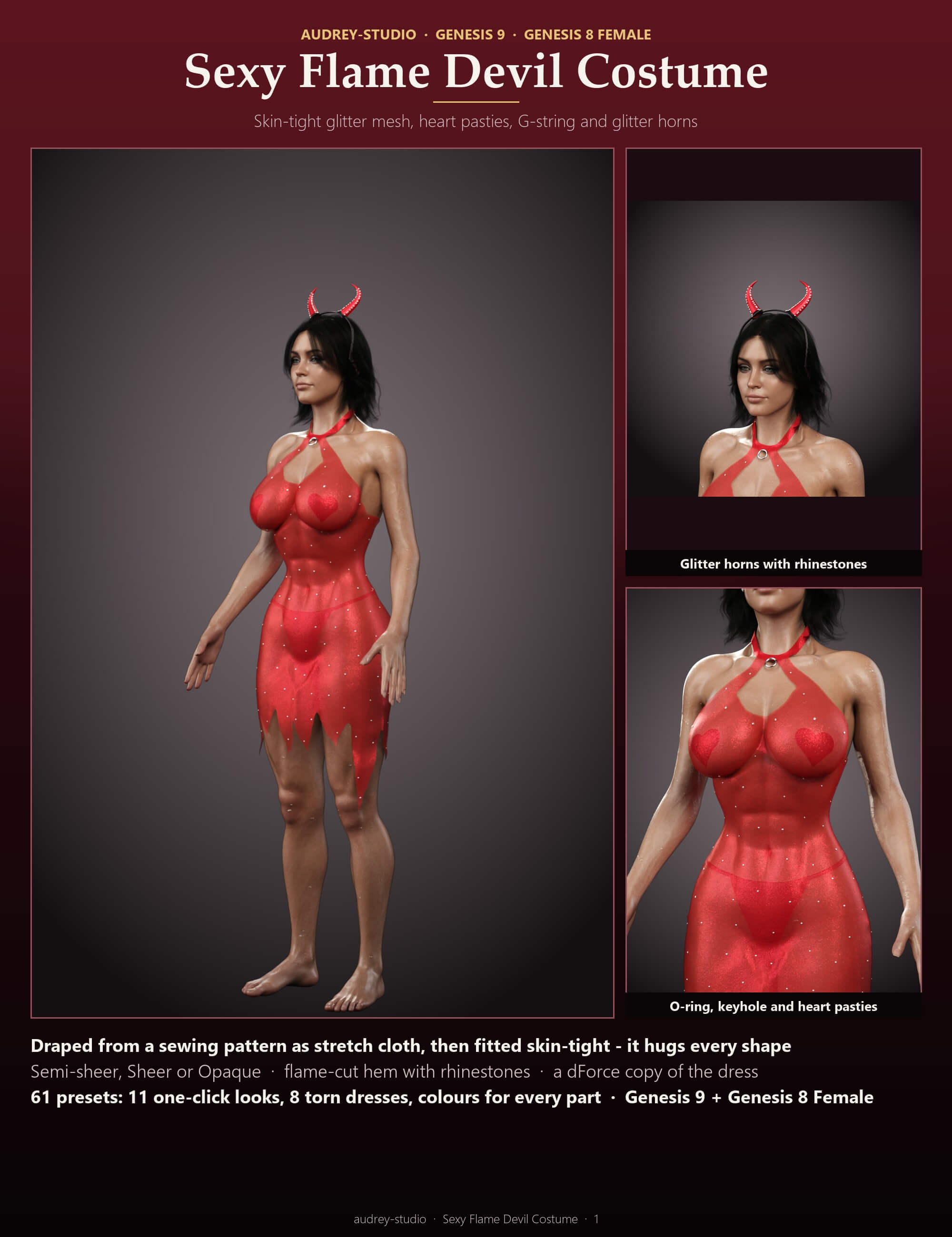 D-Force Sexy Flame Devil Costume for G9 G8f Daz Content