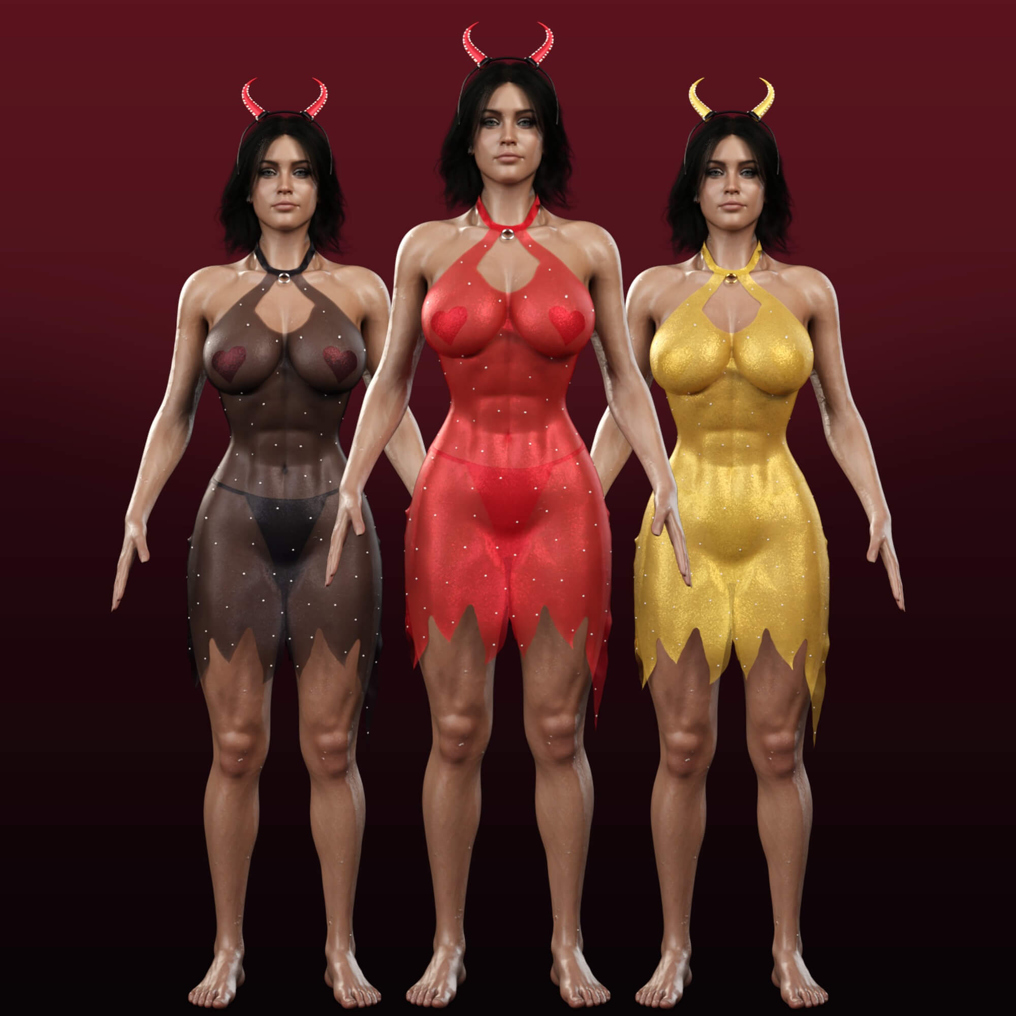 D-Force Sexy Flame Devil Costume for G9 G8f Daz Content
