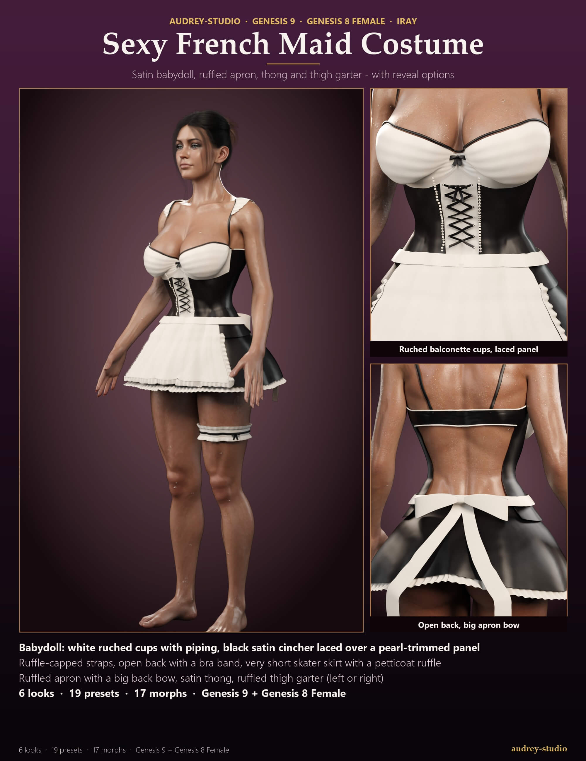 Sexy French Maid Costume for Genesis 9 and Genesis 8 Female Daz Content