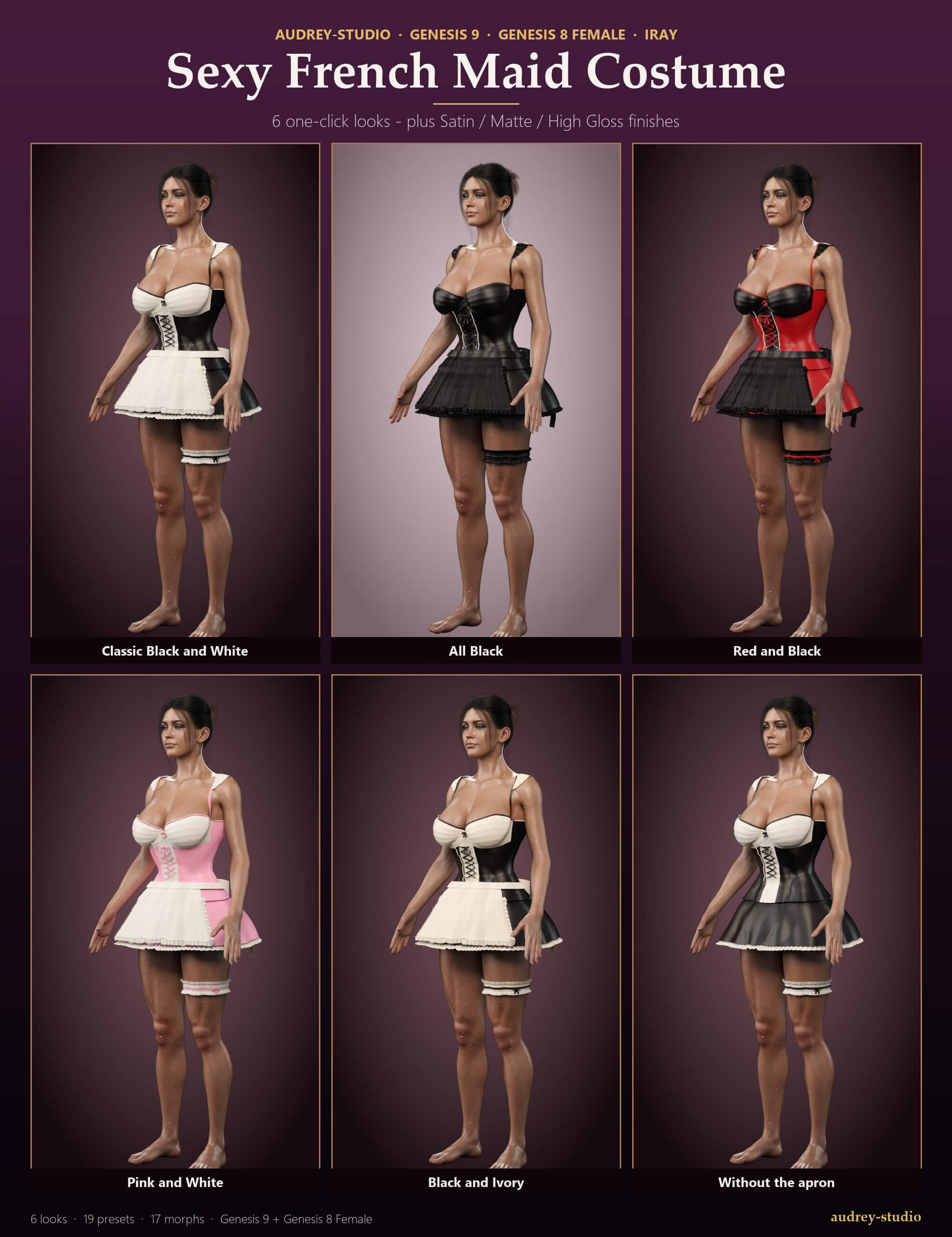 Sexy French Maid Costume for Genesis 9 and Genesis 8 Female Daz Content