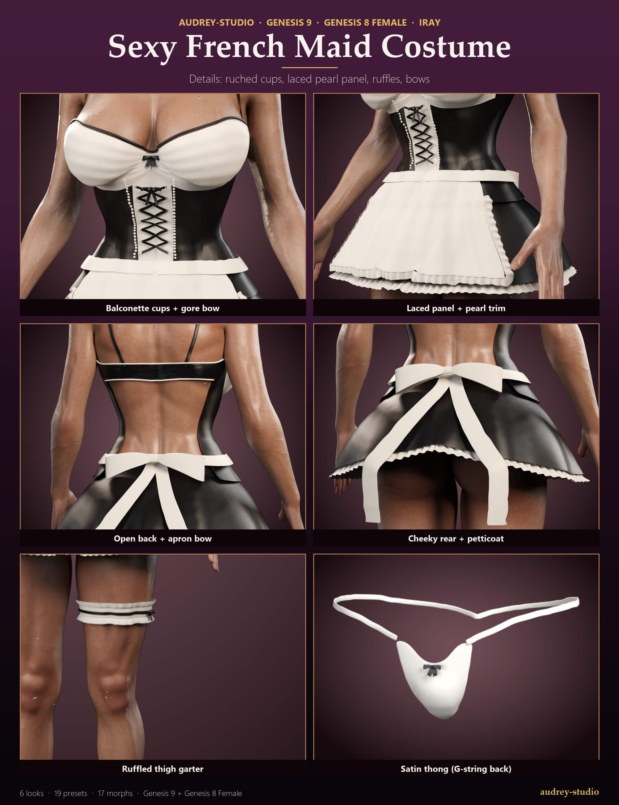 Sexy French Maid Costume for Genesis 9 and Genesis 8 Female Daz Content