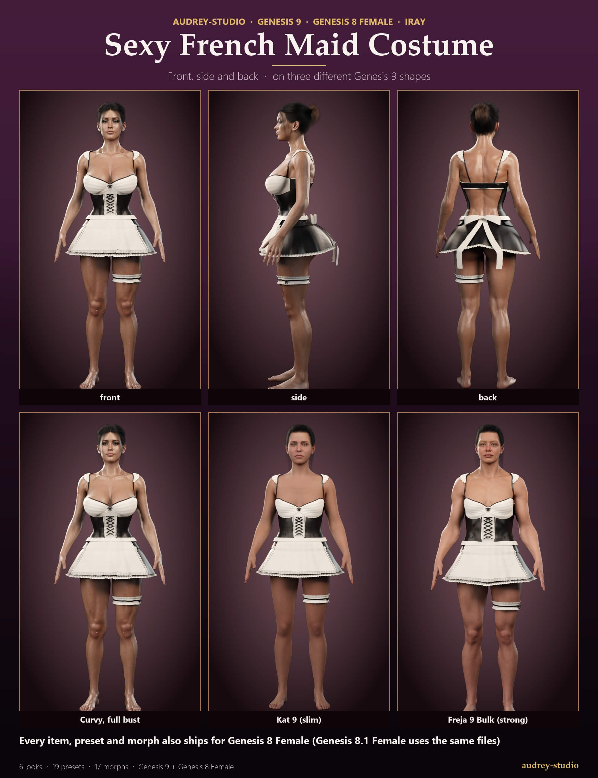 Sexy French Maid Costume for Genesis 9 and Genesis 8 Female Daz Content