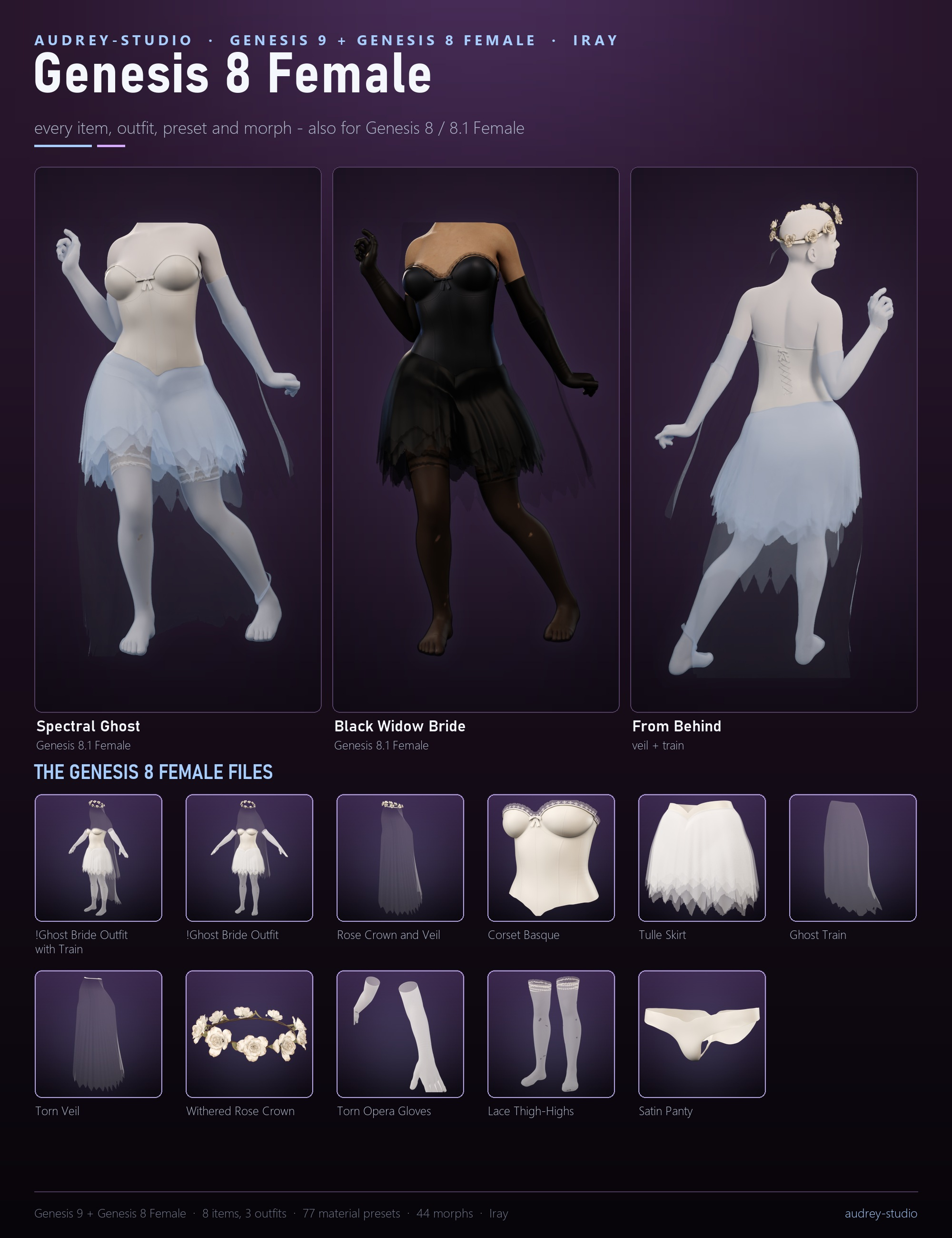 Sexy Ghost Bride Costume for Genesis 9 and Genesis 8 Female Daz Content