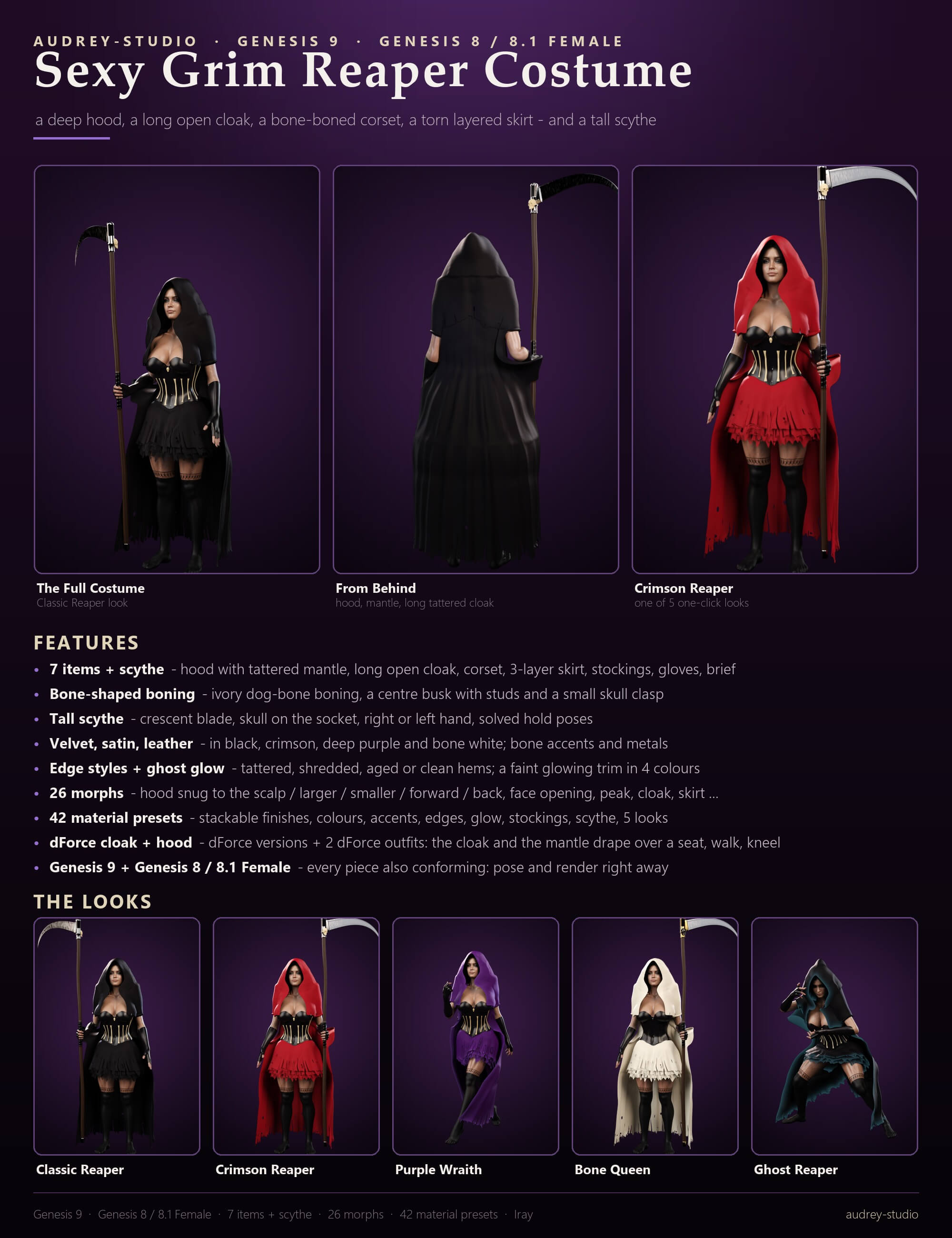 Sexy Grim Reaper Costume for Genesis 9 and Genesis 8 / 8.1 F - Daz ...